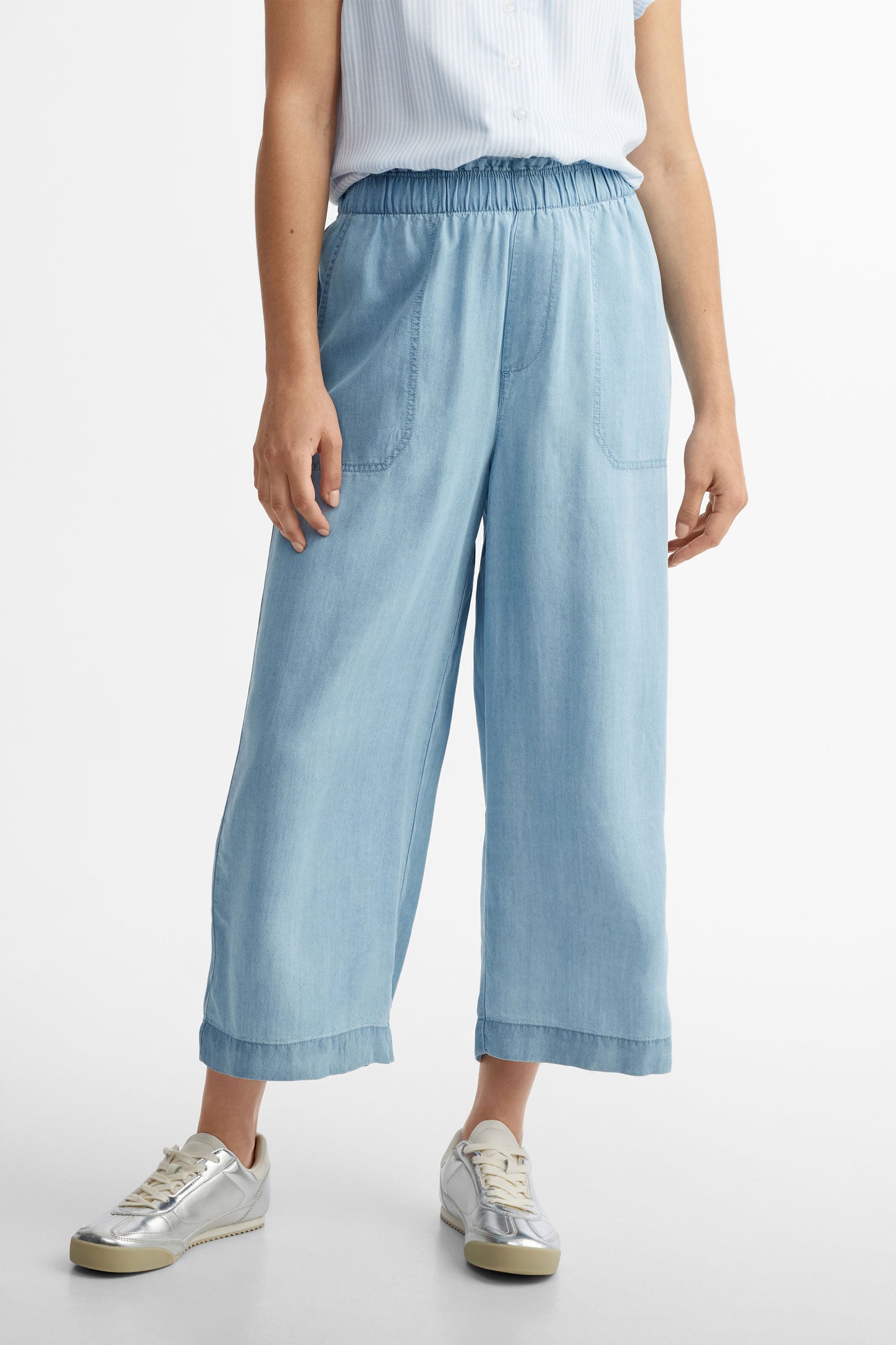 Pantalon jambe large en lyocell - Femme && DENIM PALE