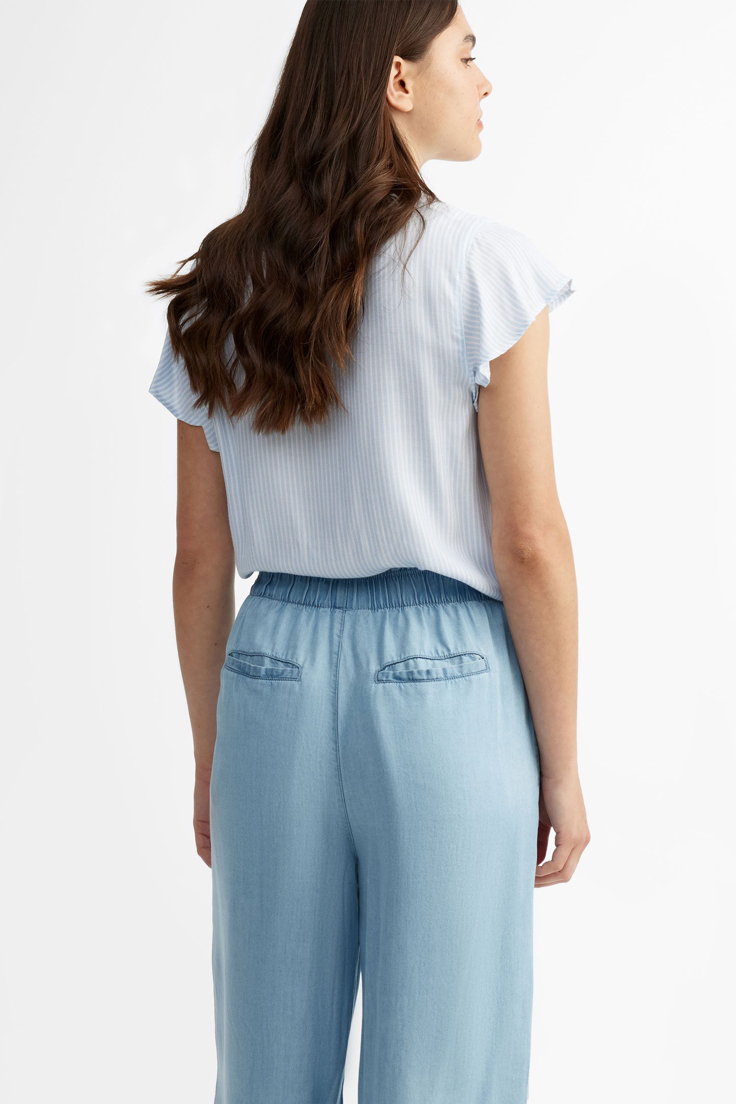 Pantalon jambe large en lyocell - Femme && DENIM PALE