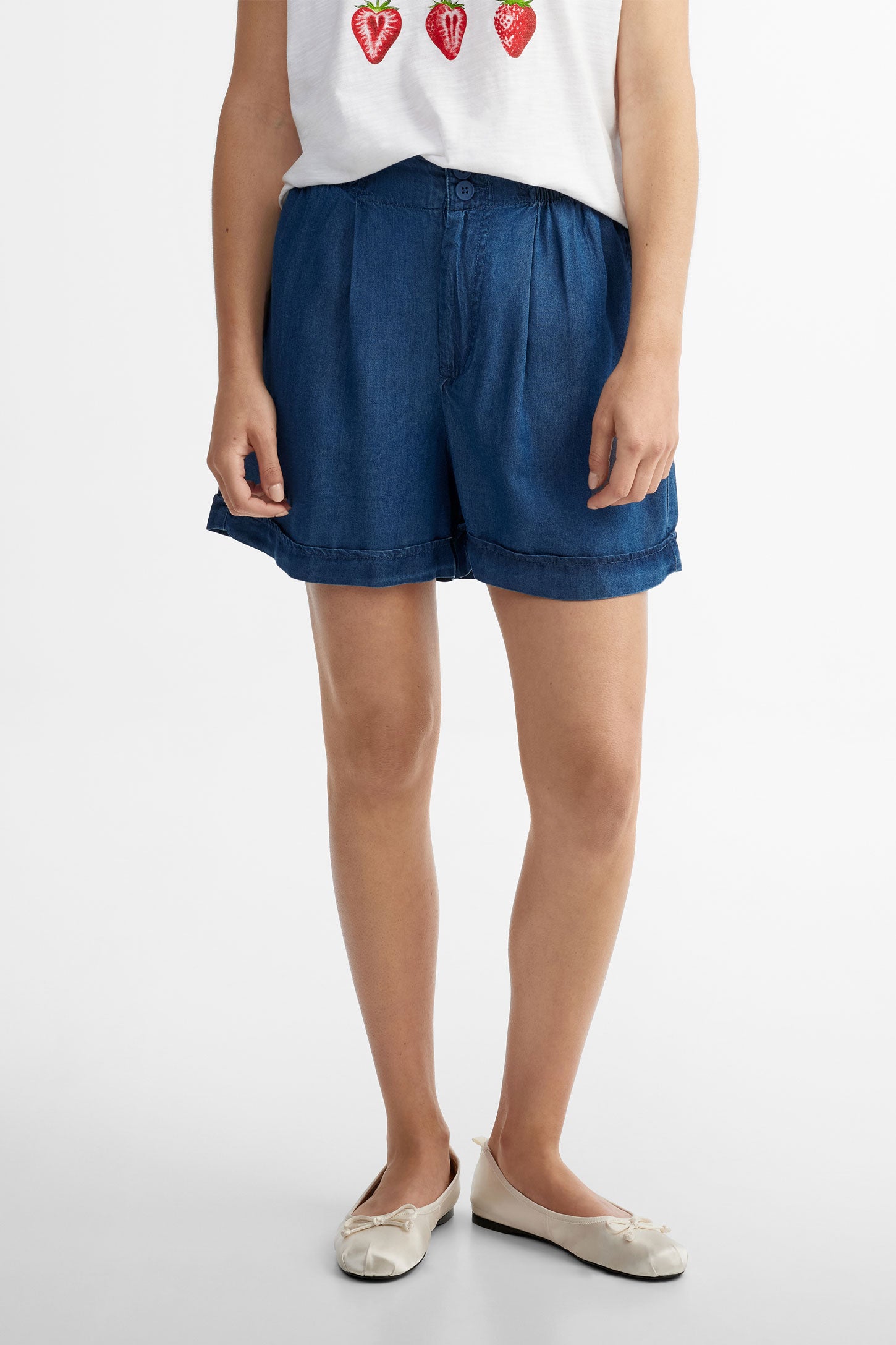 Short taille élastique en Lyocell - Femme && DENIM