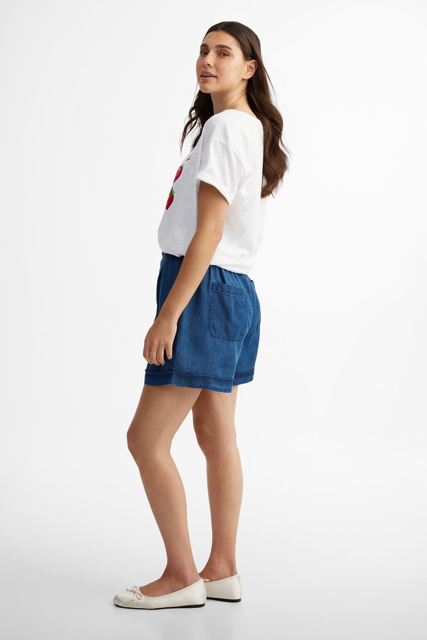 Short taille élastique en Lyocell - Femme && DENIM