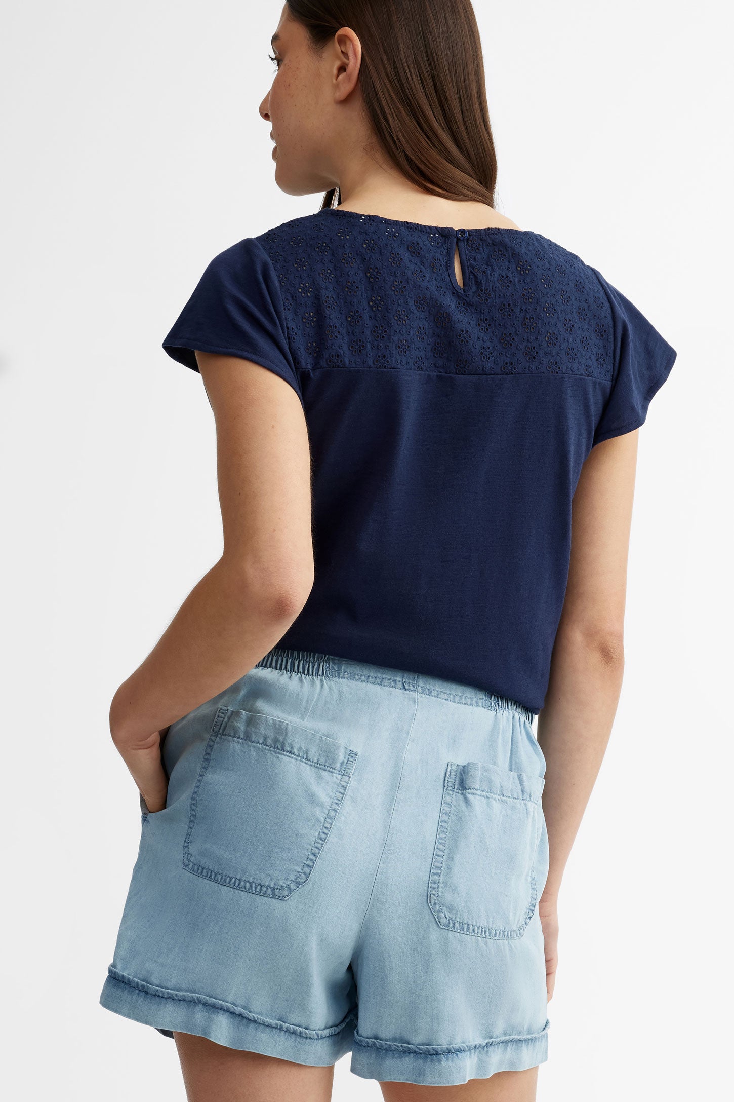 Short taille élastique en Lyocell - Femme && DENIM PALE