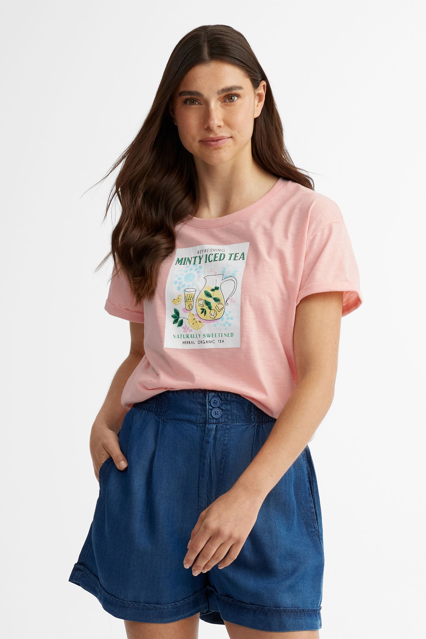 T-shirt col rond coupe ample imprimé en coton - Femme && ROSE