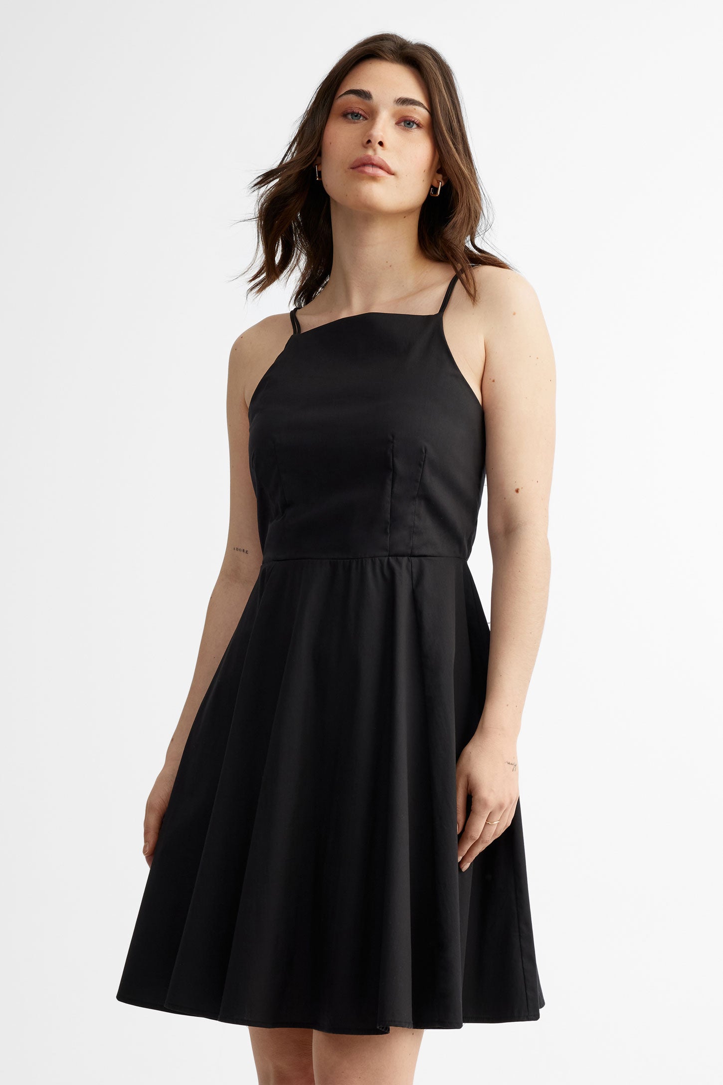 Robe bretelles fines doubles coton - Femme && NOIR