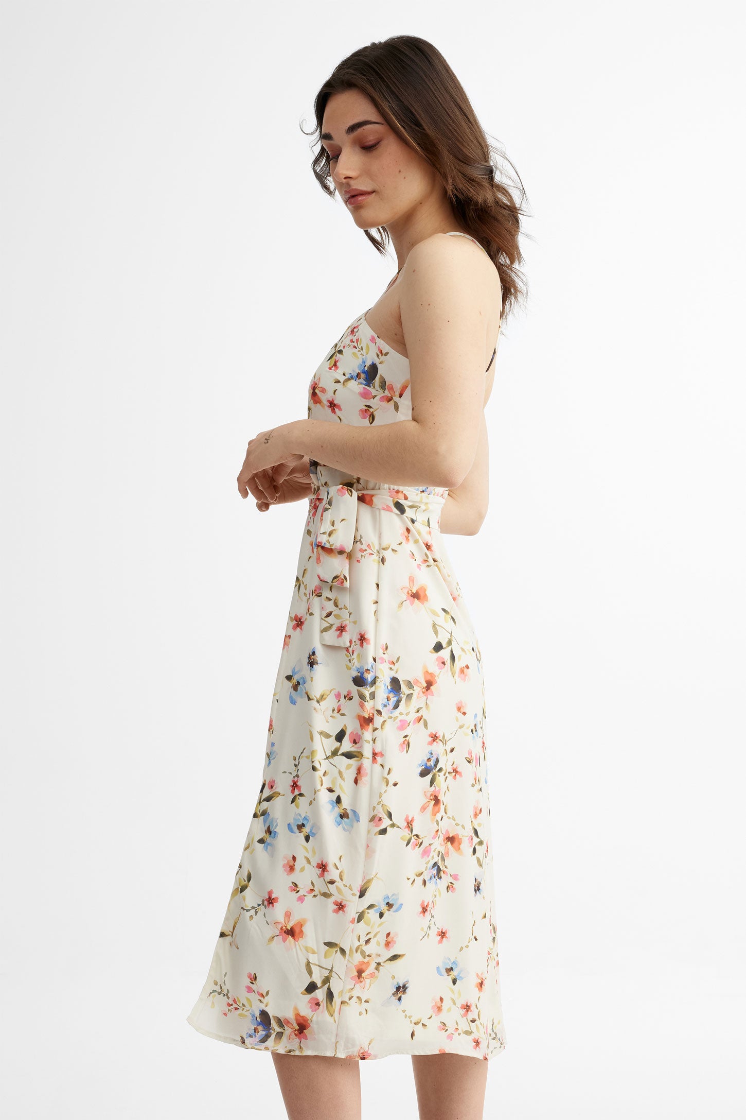 Robe halter bretelles fines imprimée - Femme && BEIGE/MULTI