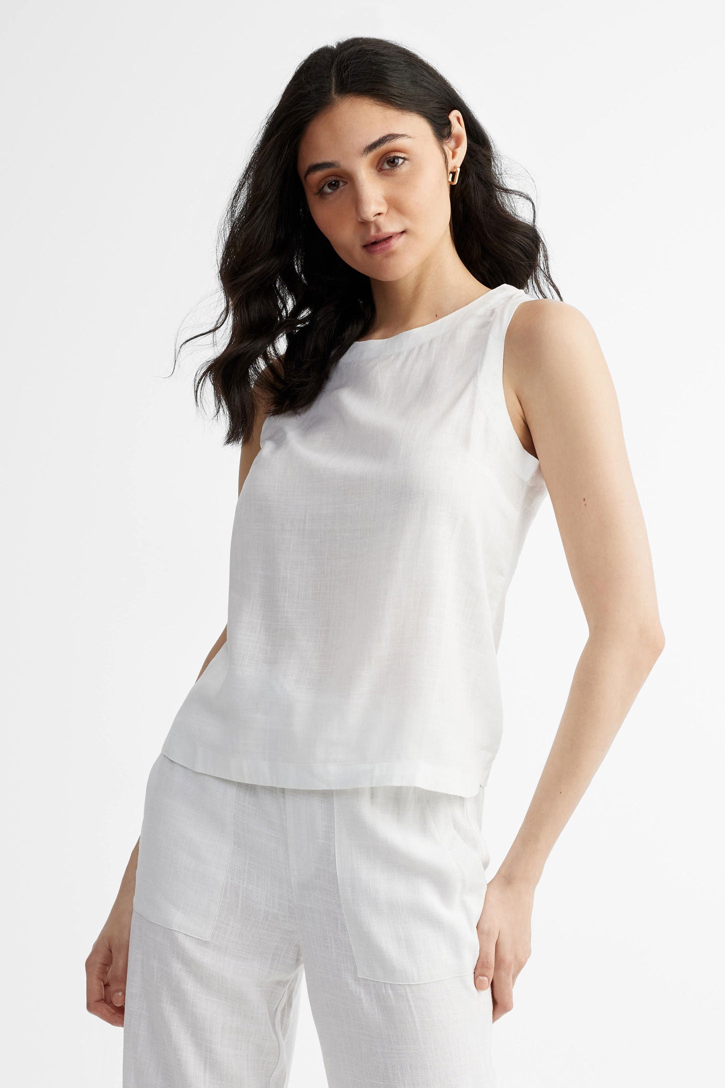 Camisole col rond lin - Femme && BLANC