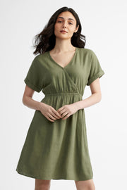 Robe cache-cœur manches courtes Lin - Femme && KAKI