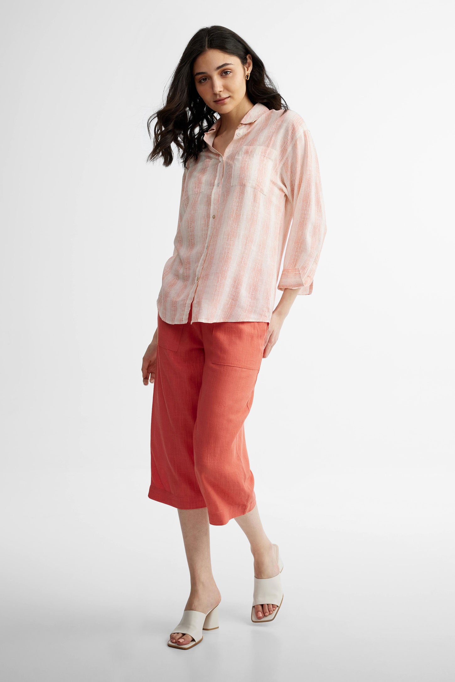 Chemisier rayé lin - Femme && ROUGE/MULTI