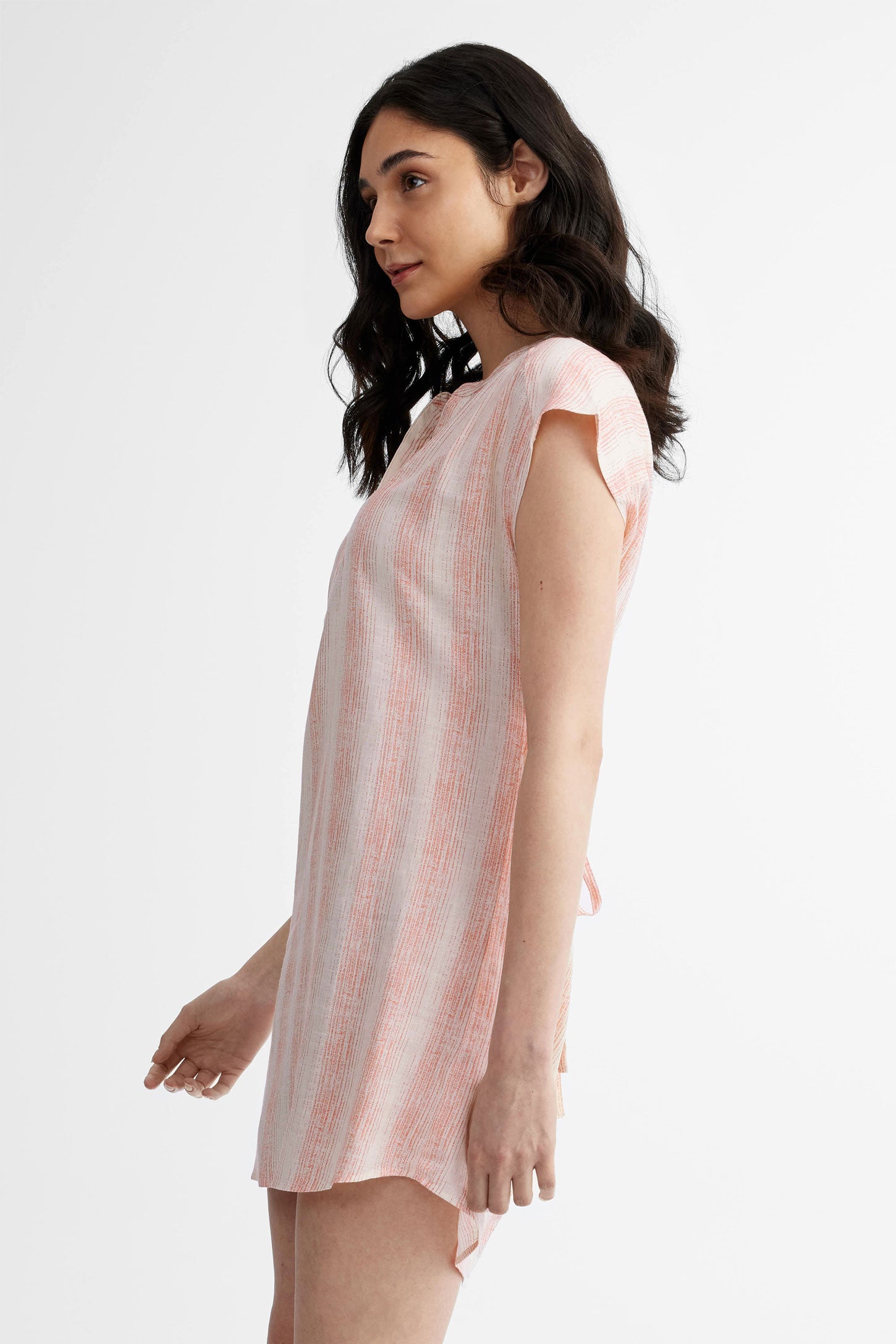 Robe manches courtes dolman lin - Femme && ROUGE/MULTI