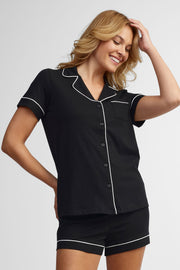 Pyjama 2-pièces chemisier et short - Femme && NOIR