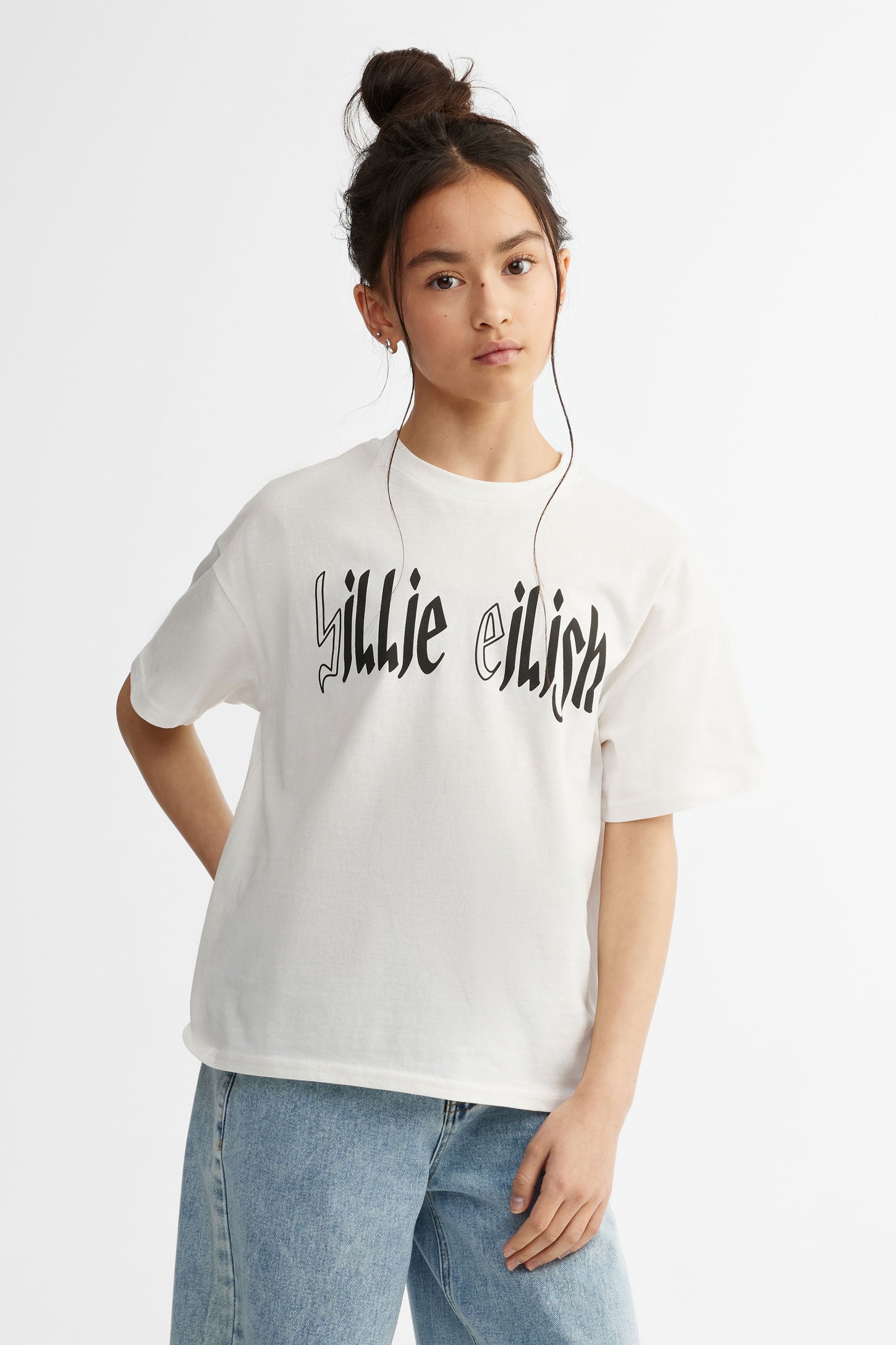 T-shirt col rond imprimé Billie Eilish - Ado fille && BLANC MULTI