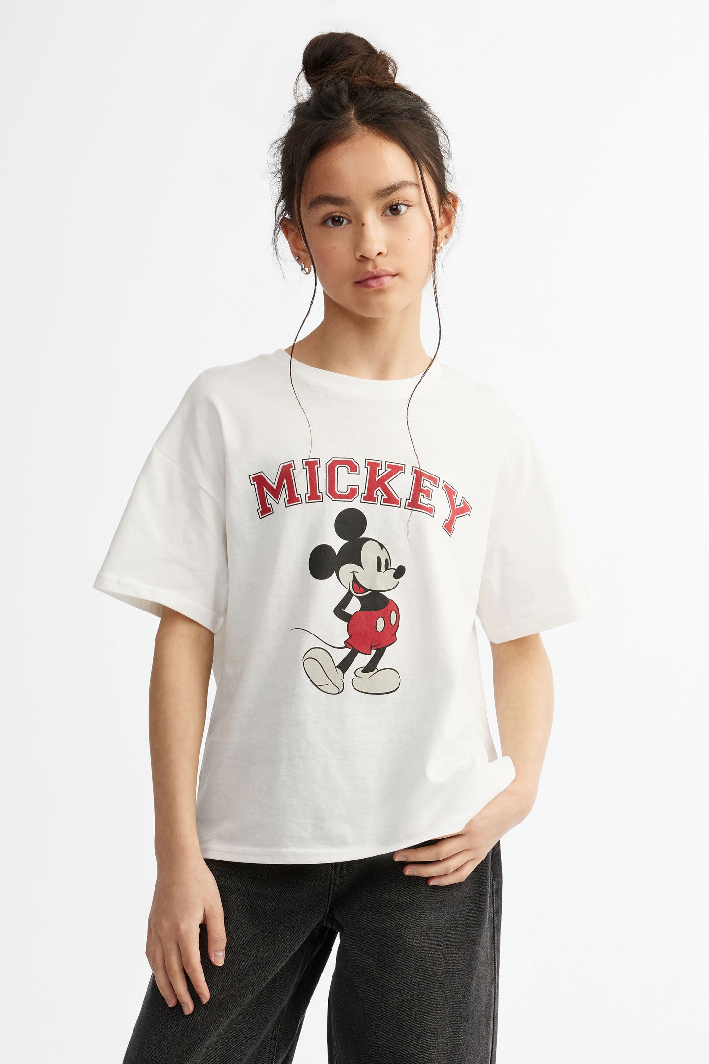 T-shirt col rond imprimé Mickey - Ado fille && BLANC MULTI