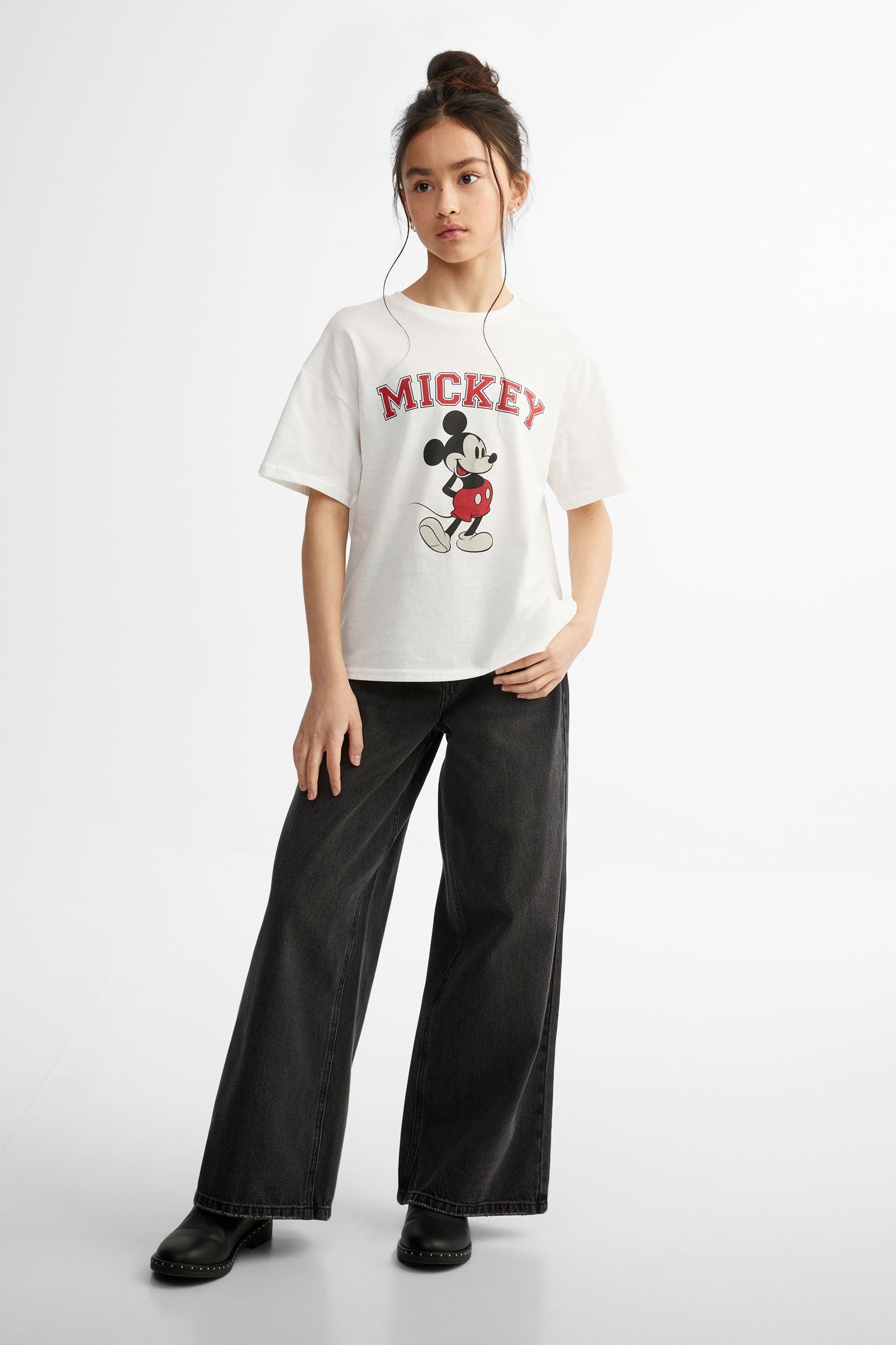 T-shirt col rond imprimé Mickey - Ado fille && BLANC MULTI