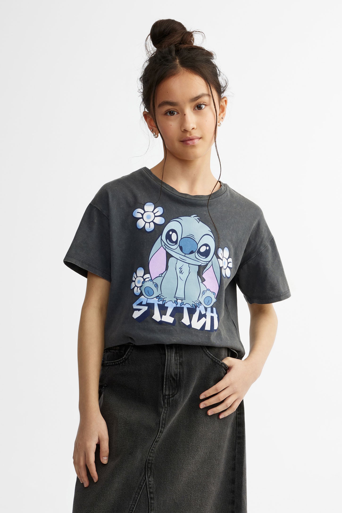 T-shirt col rond imprimé Stitch - Ado fille && GRIS MULTI