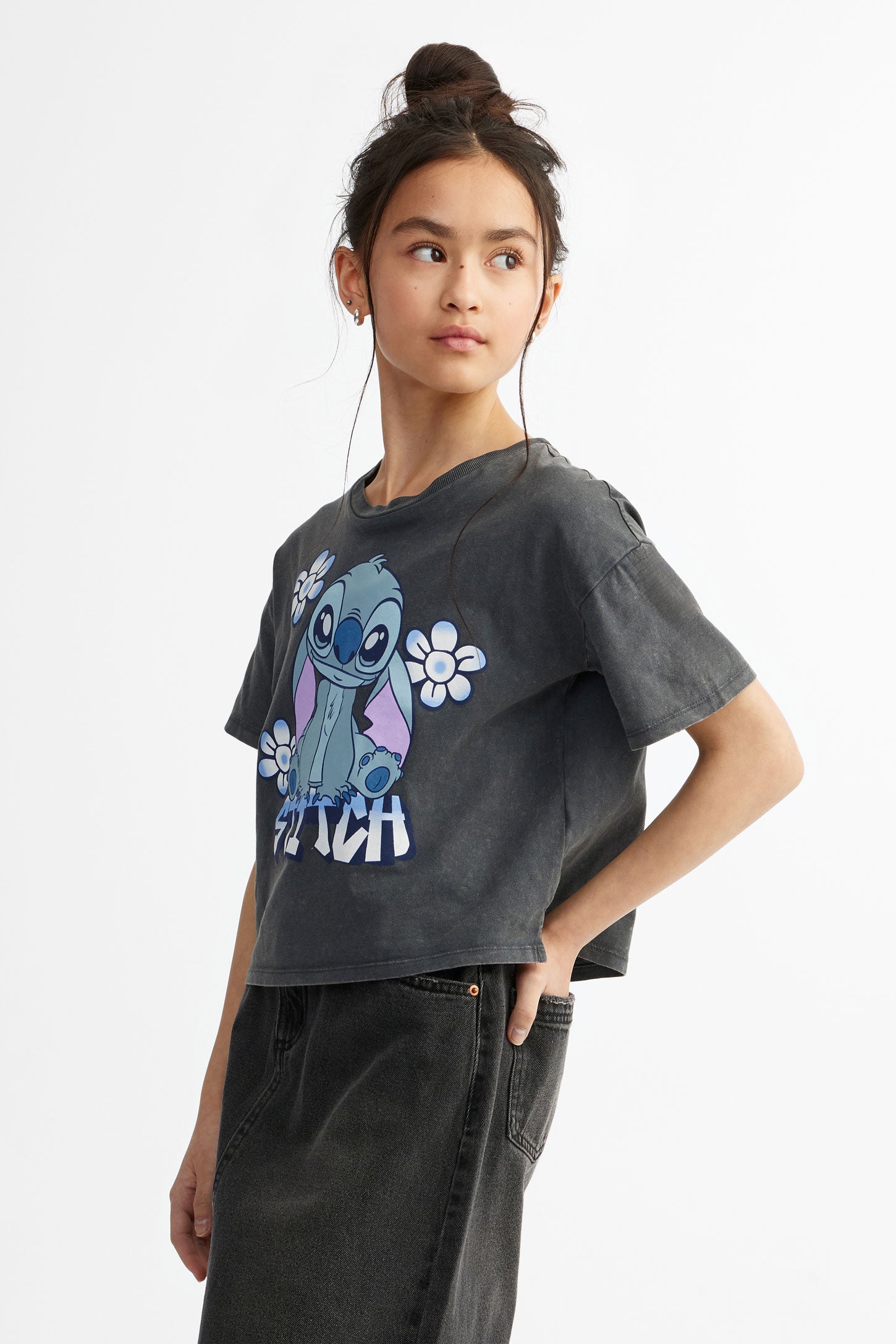 T-shirt col rond imprimé Stitch - Ado fille && GRIS MULTI