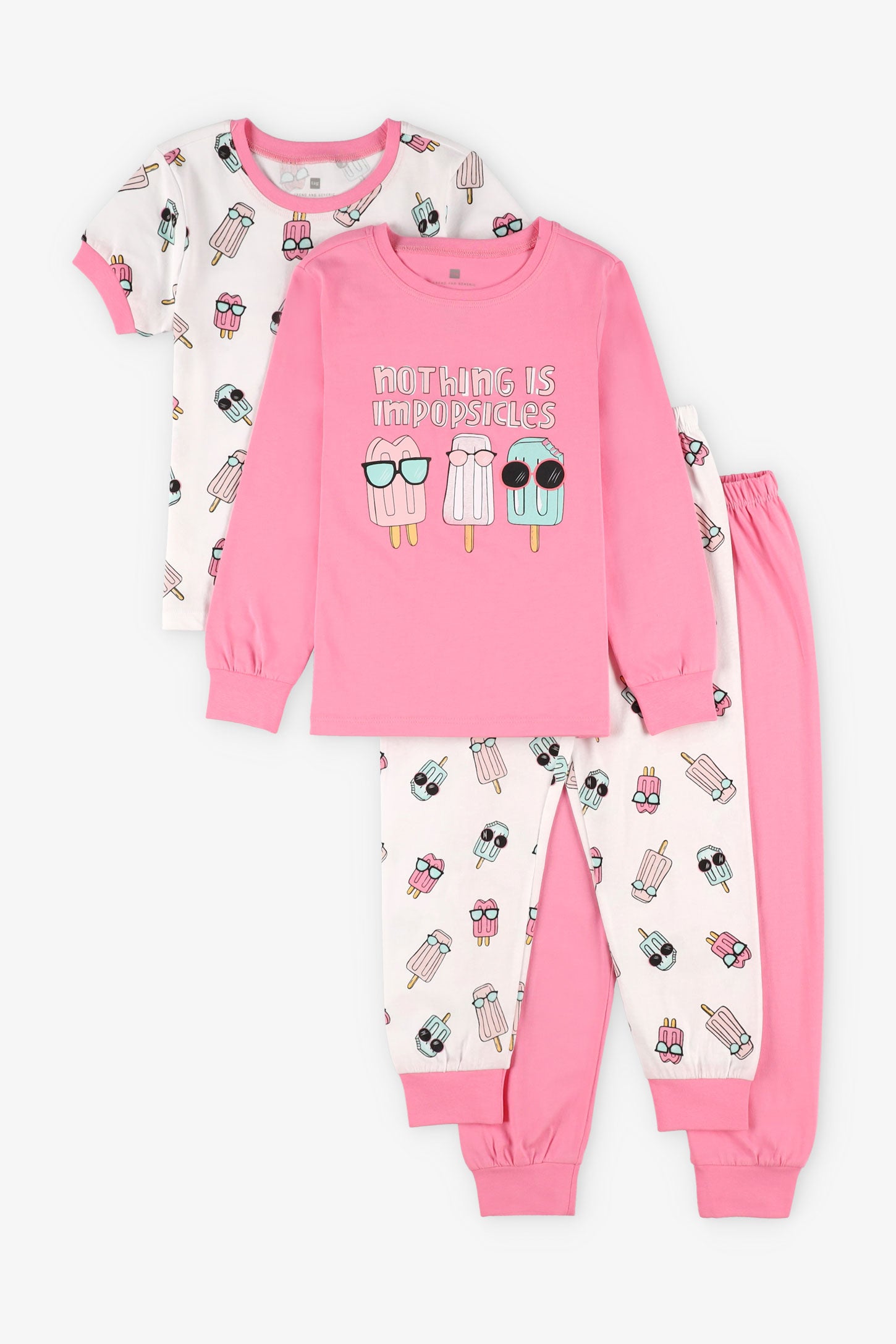 Lot de 2 pyjamas 2-pièces en coton – Enfant fille && ROSE