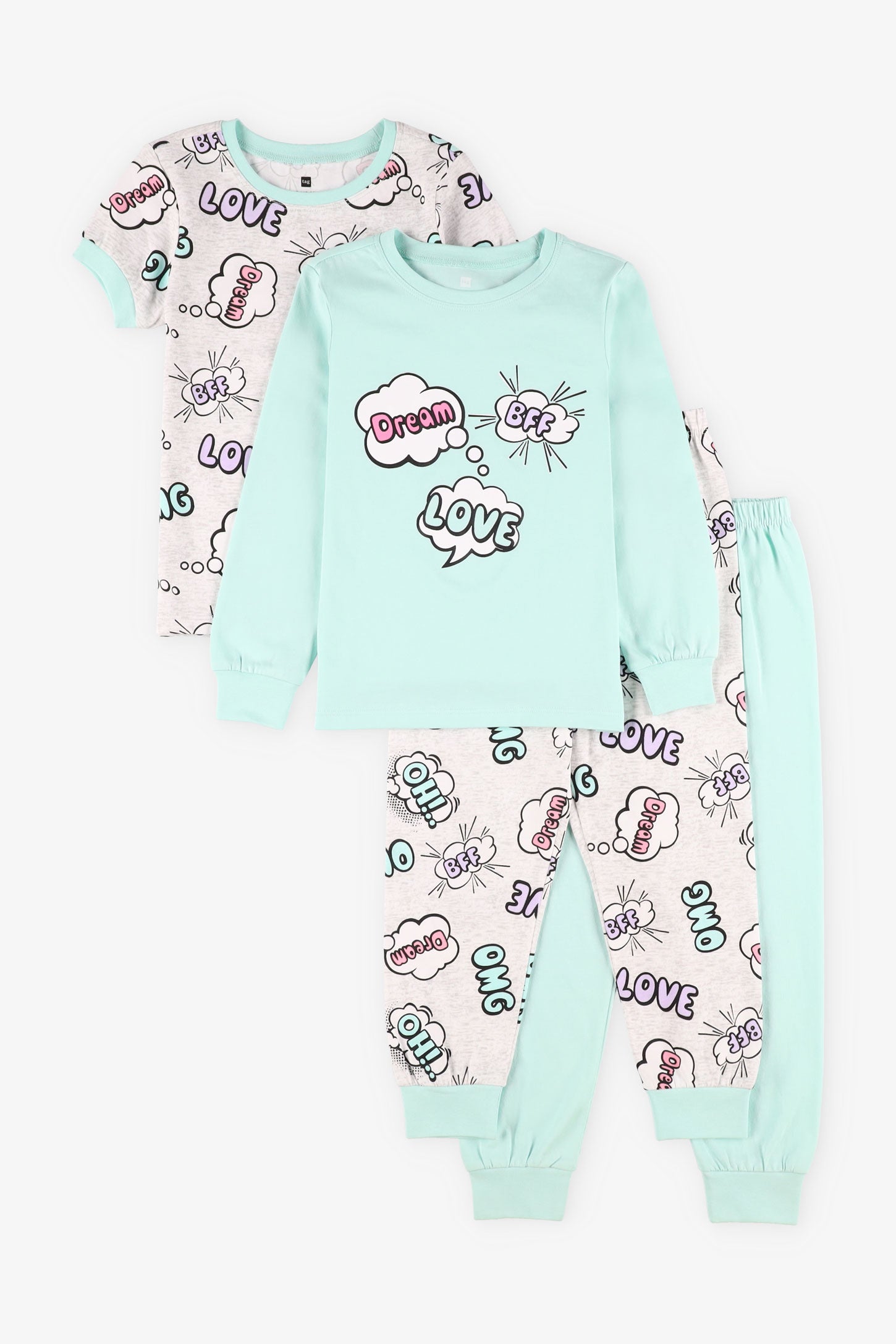 Lot de 2 pyjamas 2-pièces en coton – Enfant fille && MENTHE