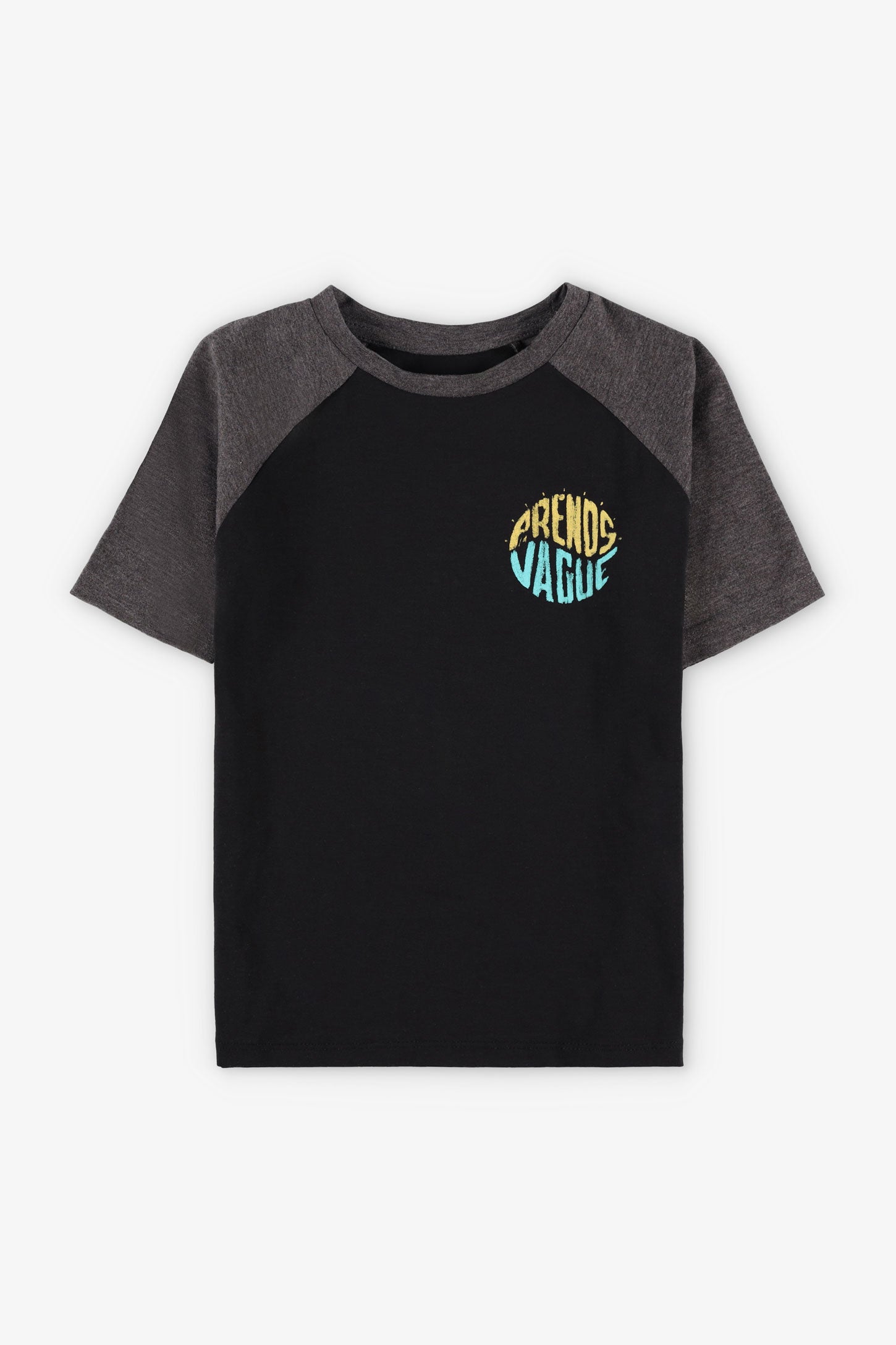 T-shirt col rond imprimé en coton, 2/20$ - Enfant garçon && NOIR