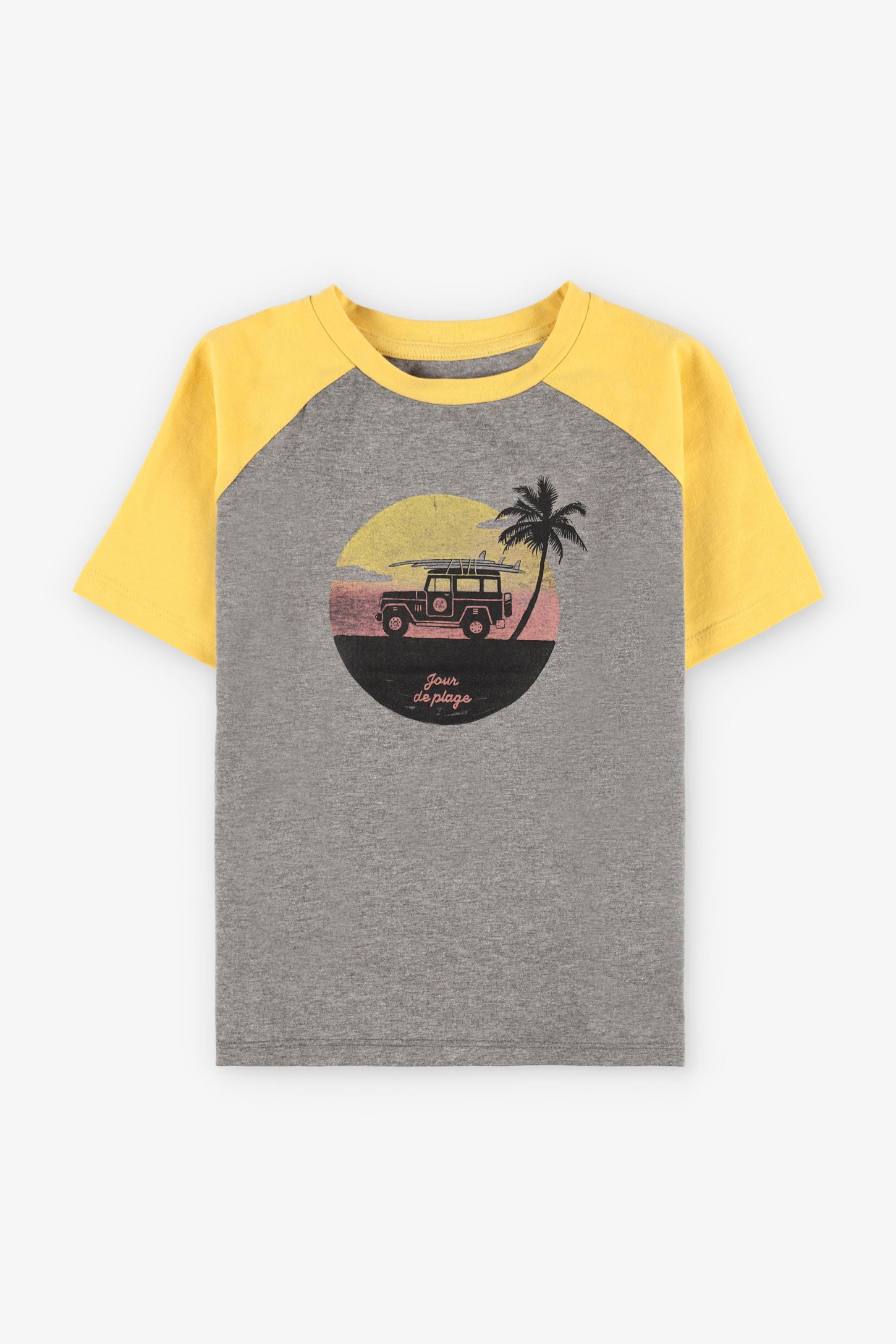 T-shirt col rond imprimé en coton, 2/20$ - Enfant garçon && GRIS MIXTE