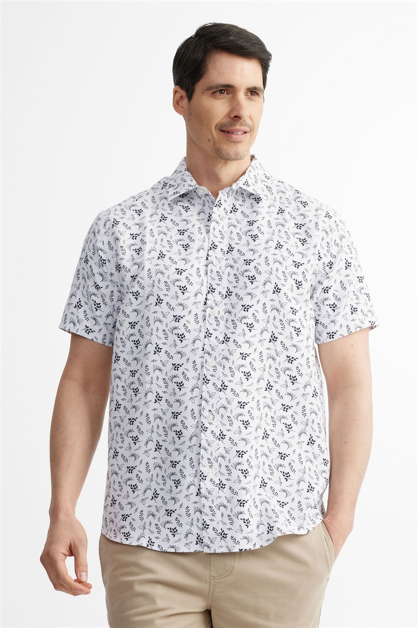 Chemise manches courtes microfibre - Homme && BLANC MULTI
