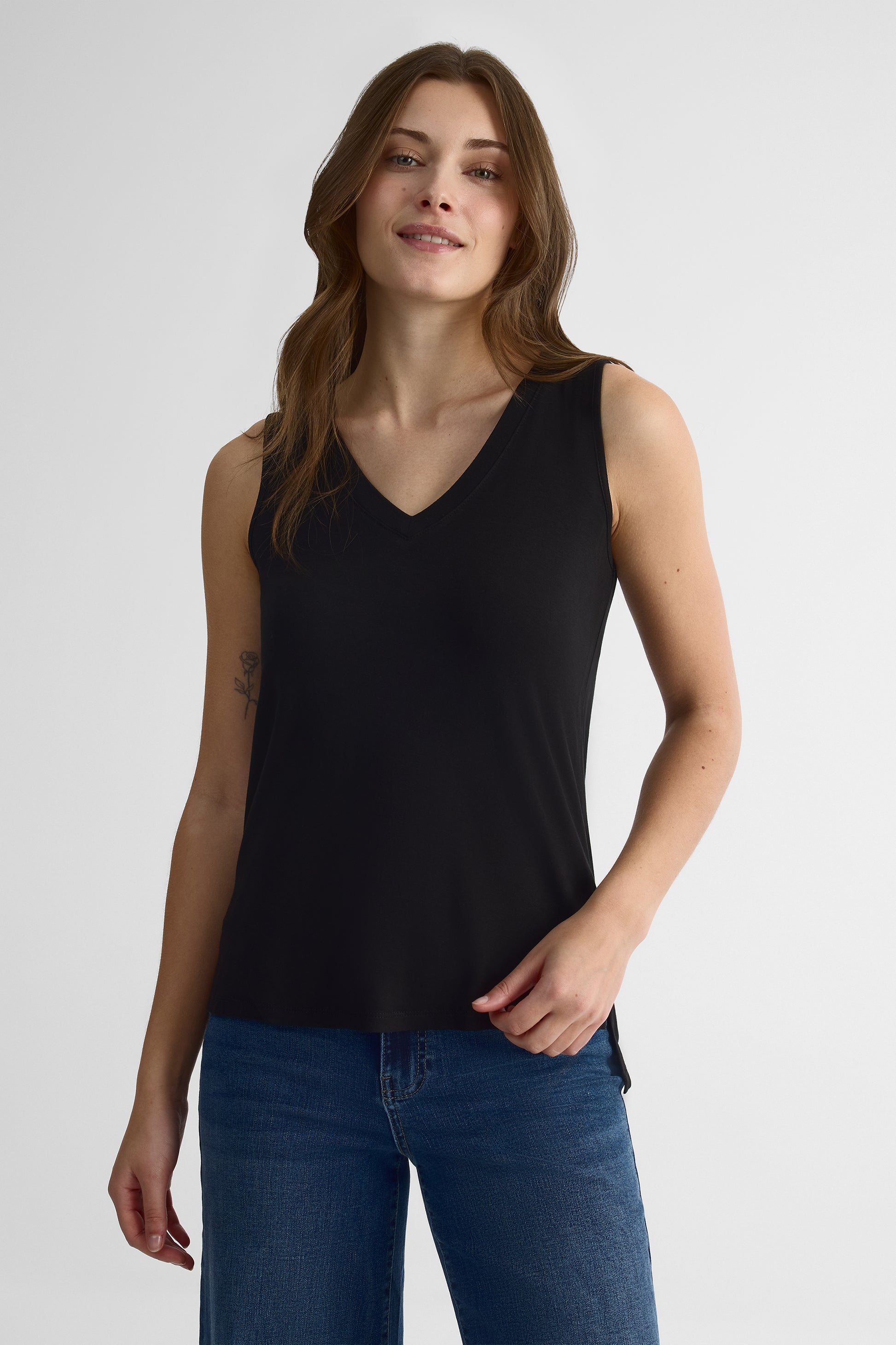 Camisole col V ajustée en stretch - Femme && NOIR