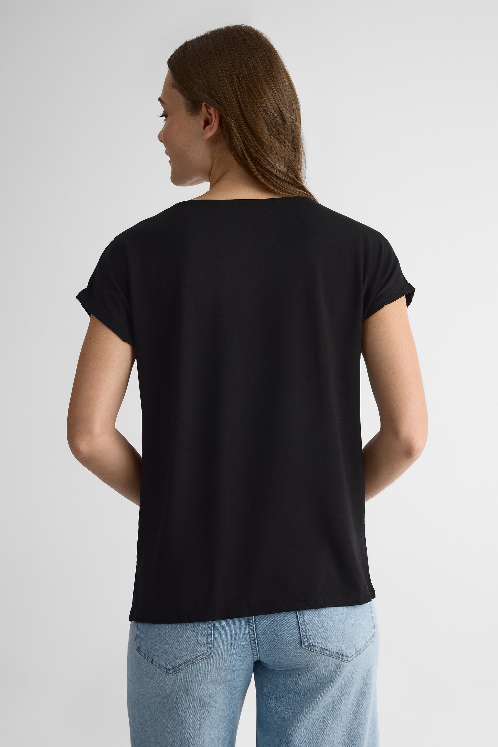 T-shirt col rond manches courtes en stretch - Femme && NOIR