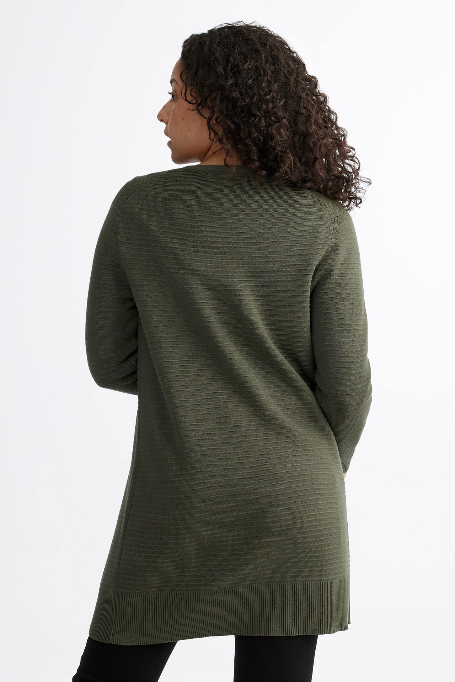Cardigan long tricot Ottoman - Femme && KAKI