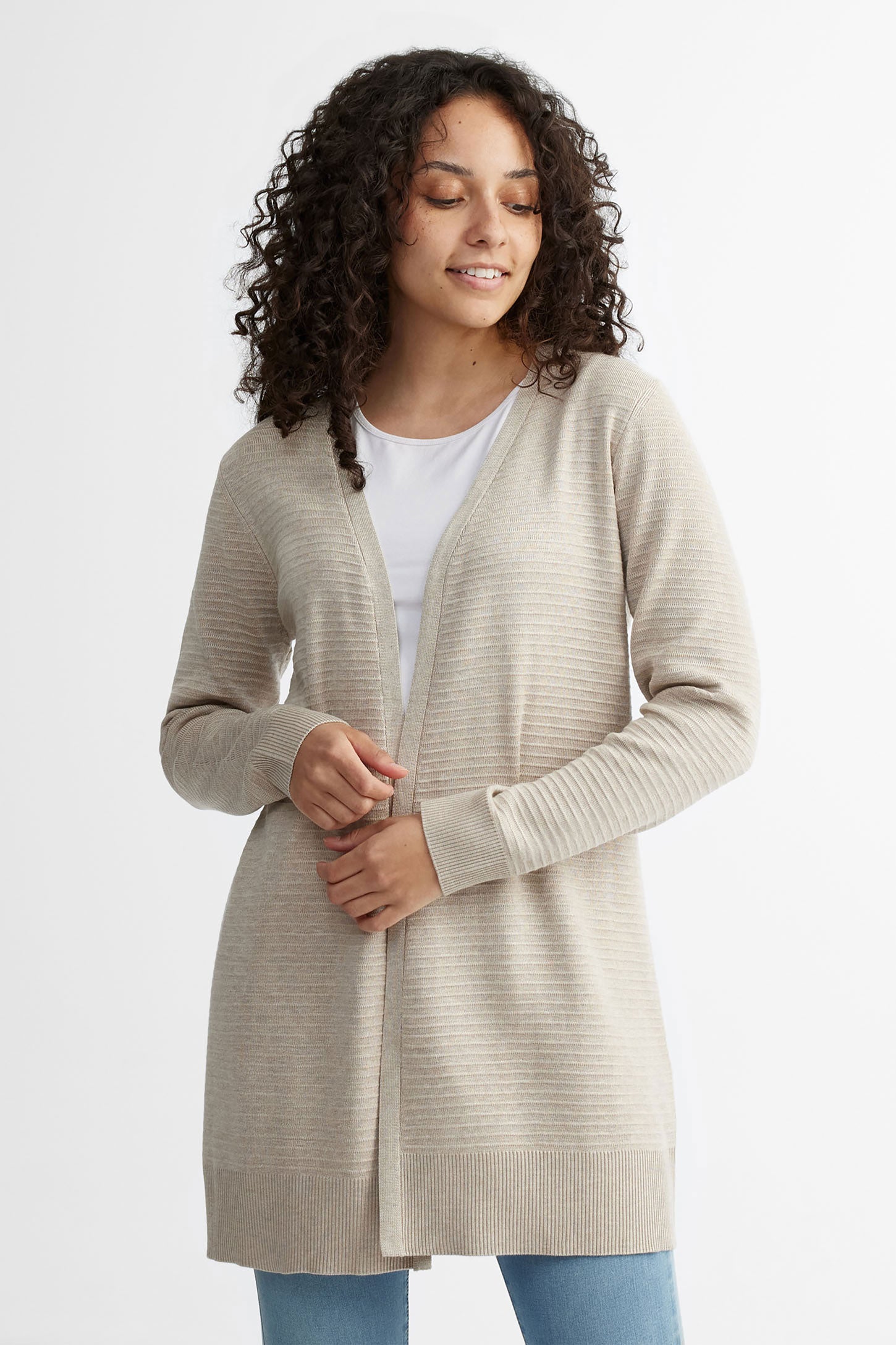 Cardigan long tricot Ottoman - Femme && OATMEAL