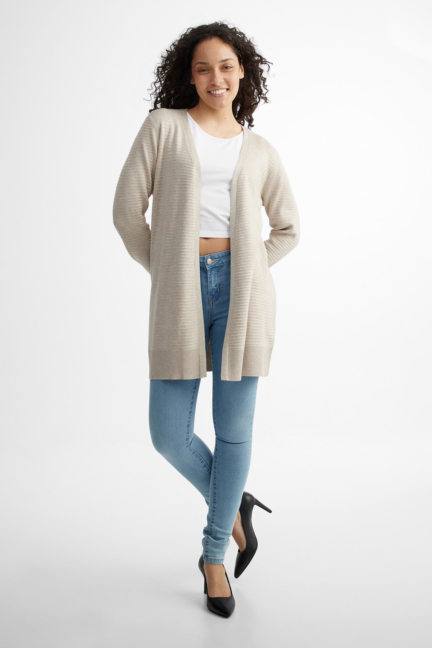 Cardigan long tricot Ottoman - Femme && OATMEAL