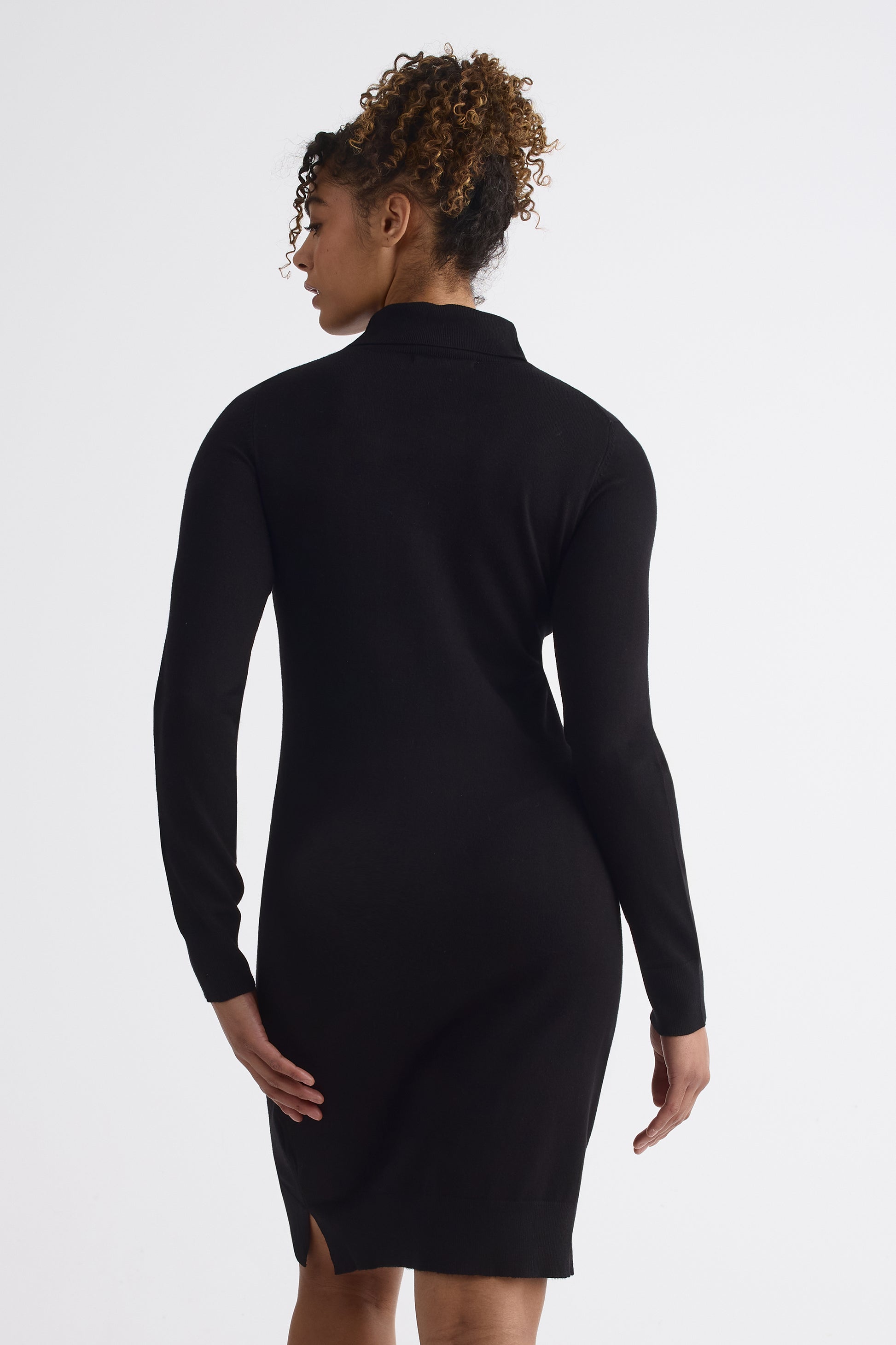 Robe col roulé coupe semi-ajustée - Femme && NOIR