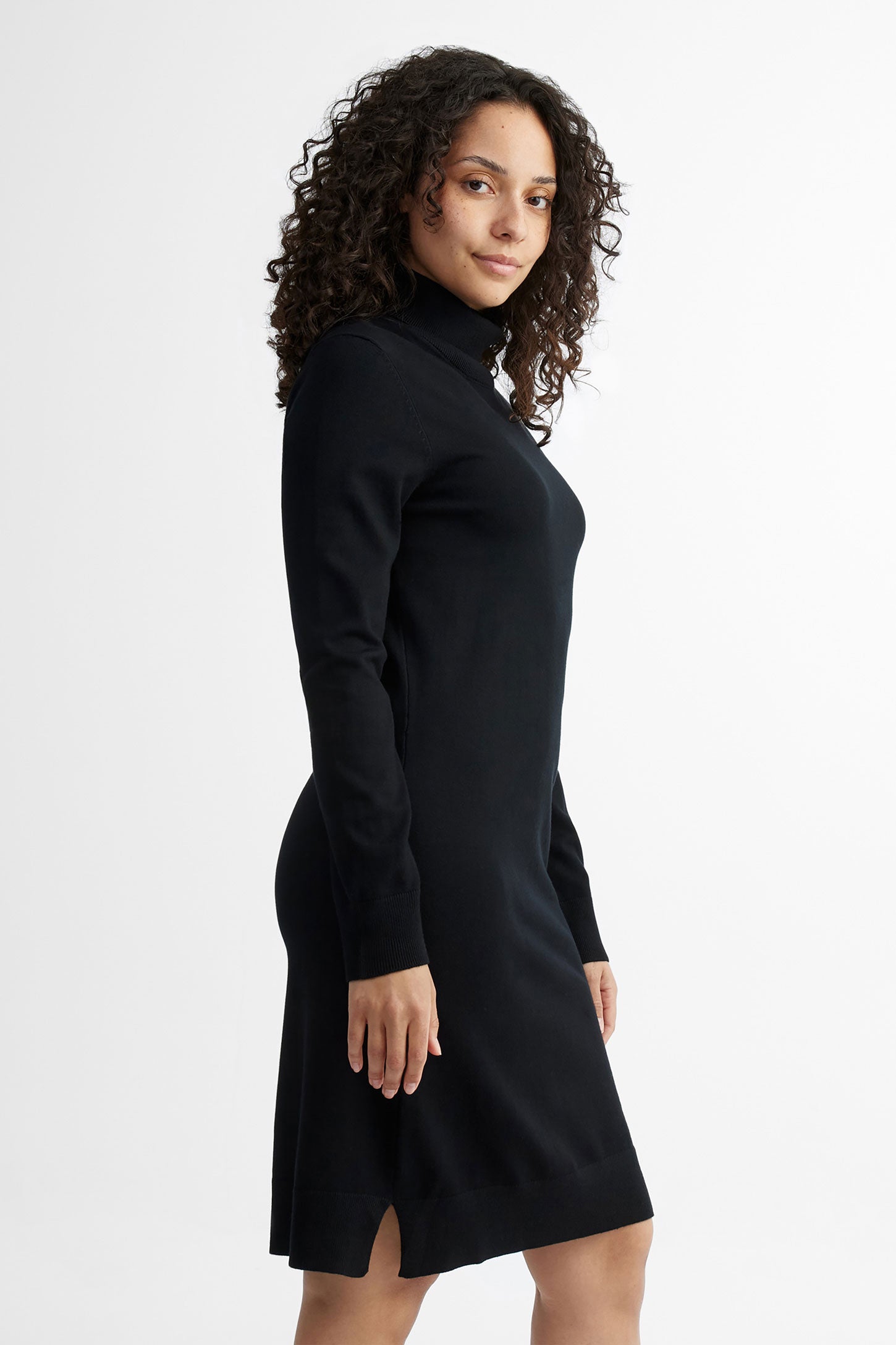 Robe col roulé coupe semi-ajustée - Femme && NOIR