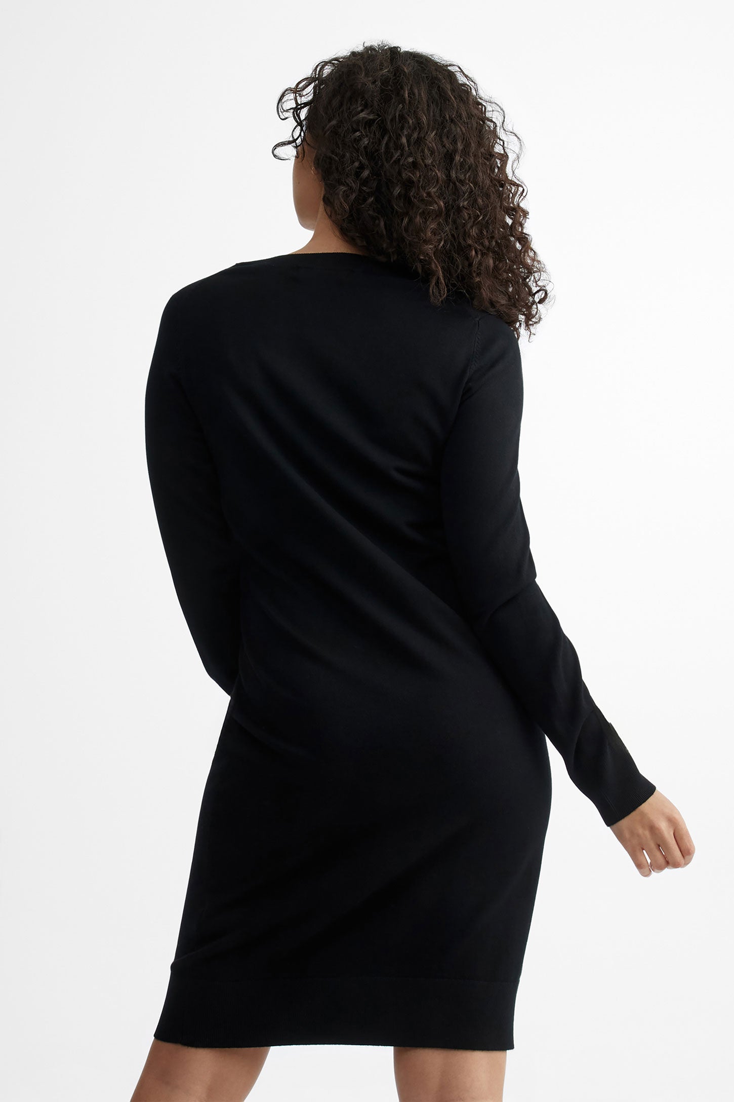 Robe col en V coupe semi-ajustée - Femme && NOIR