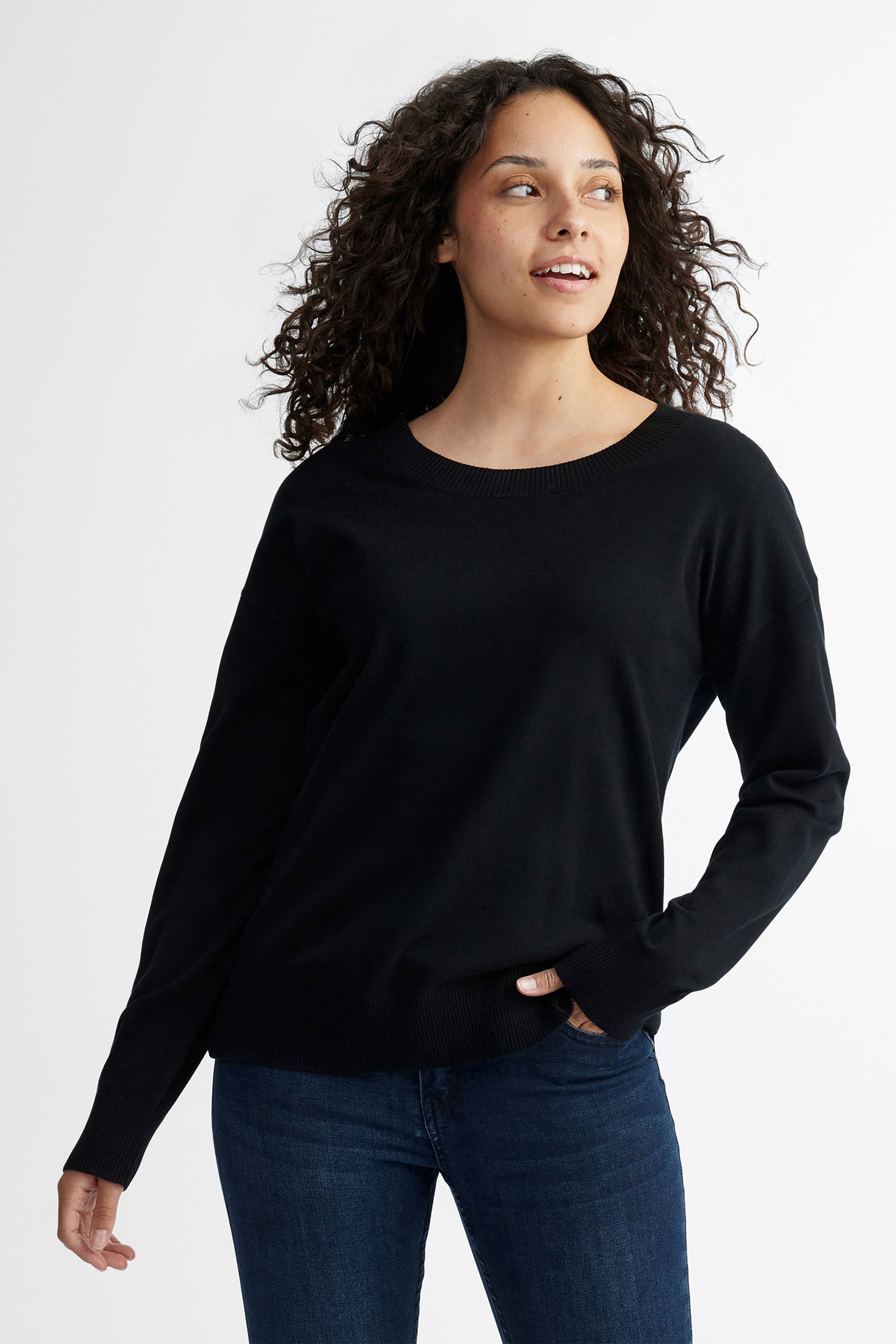 Chandail tricot col rond - Femme && NOIR