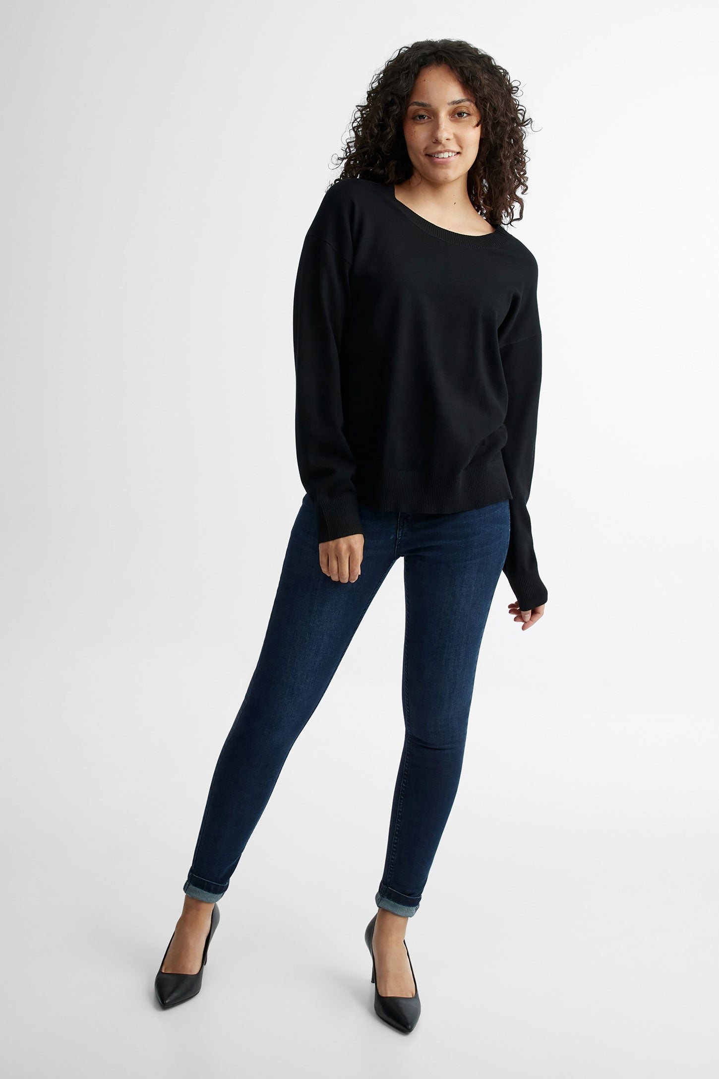 Chandail tricot col rond - Femme && NOIR