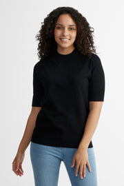 Chandail col montant manches courtes tricot - Femme && NOIR
