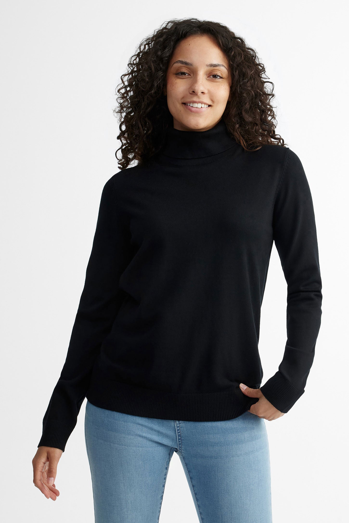 Chandail col roulé tricot - Femme && NOIR