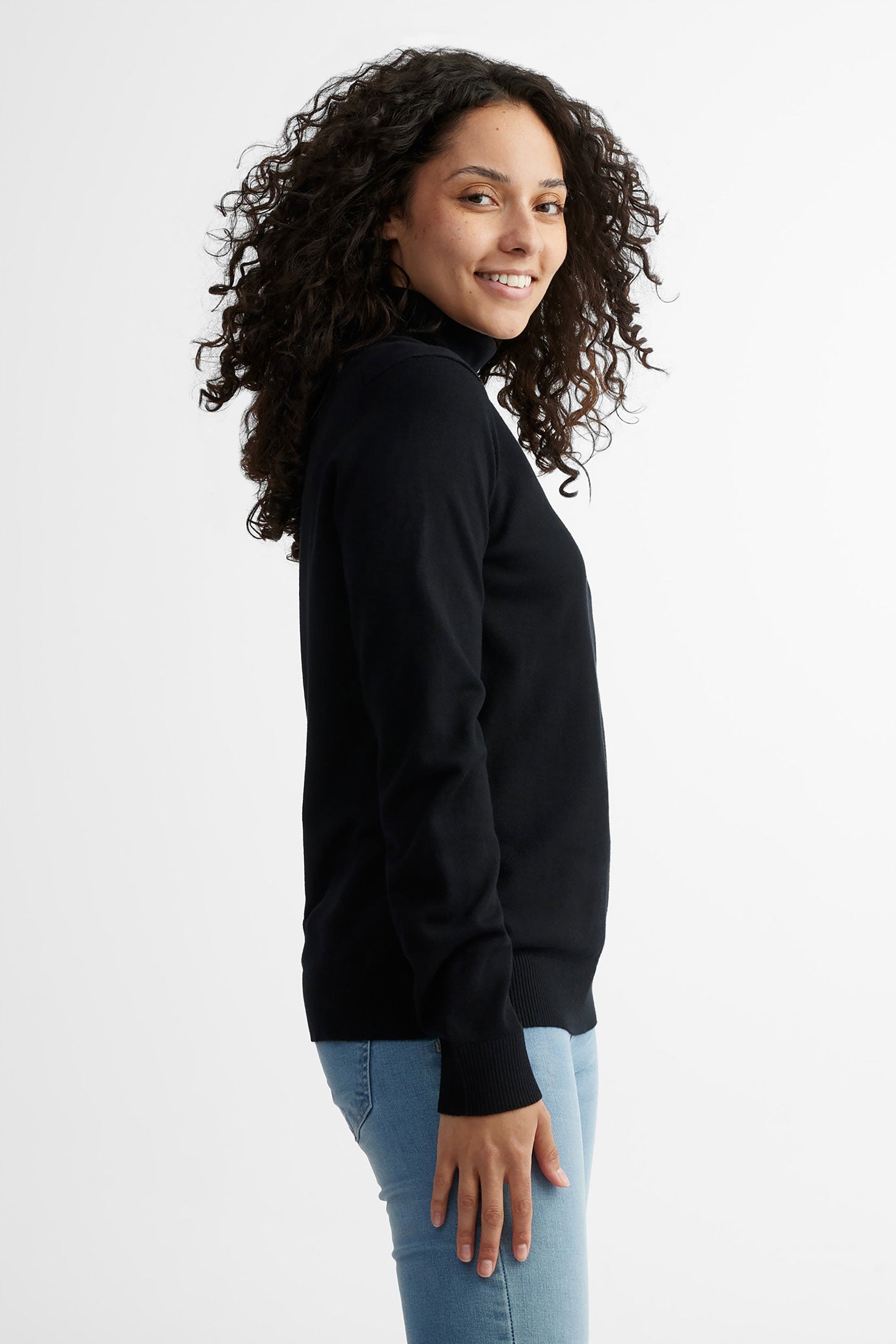 Chandail col roulé tricot - Femme && NOIR