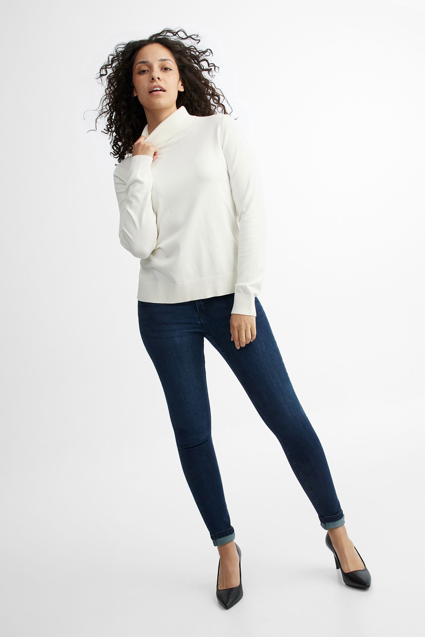 Chandail col roulé tricot - Femme && BEIGE