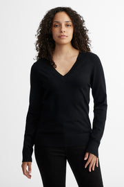 Chandail tricot col en V - Femme && NOIR