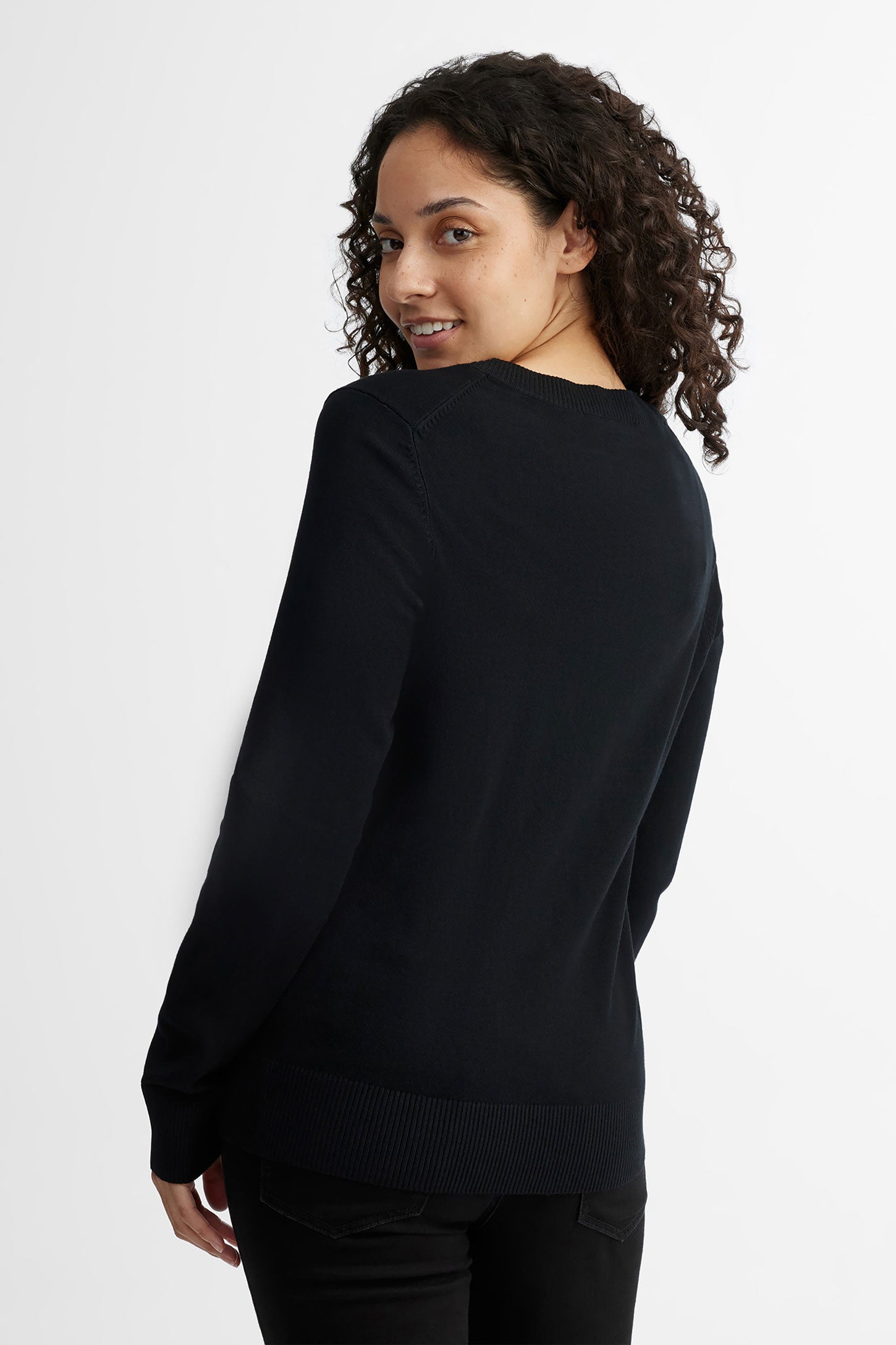 Chandail tricot col en V - Femme && NOIR