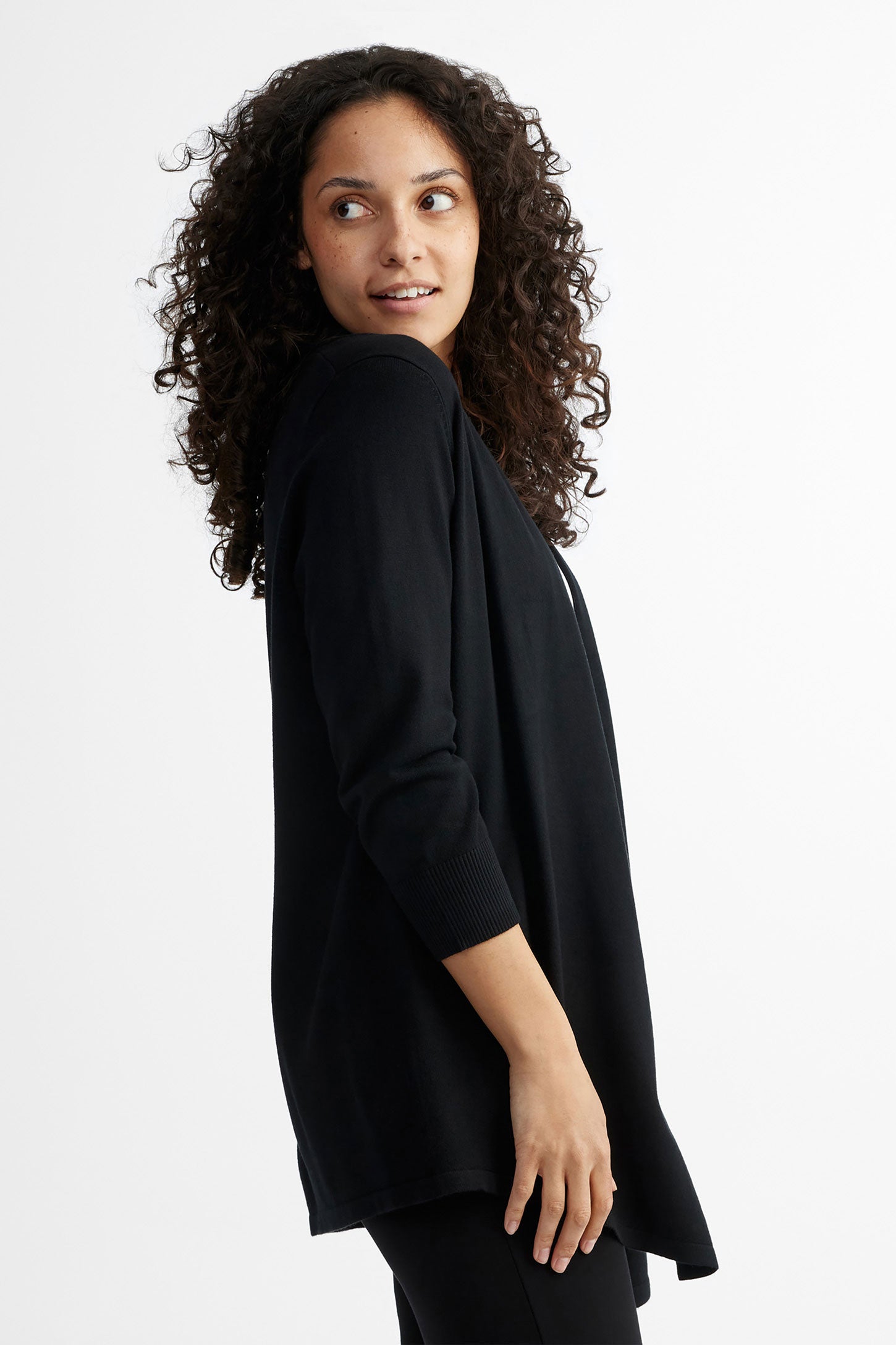 Cardigan manches 3/4 en tricot - Femme && NOIR
