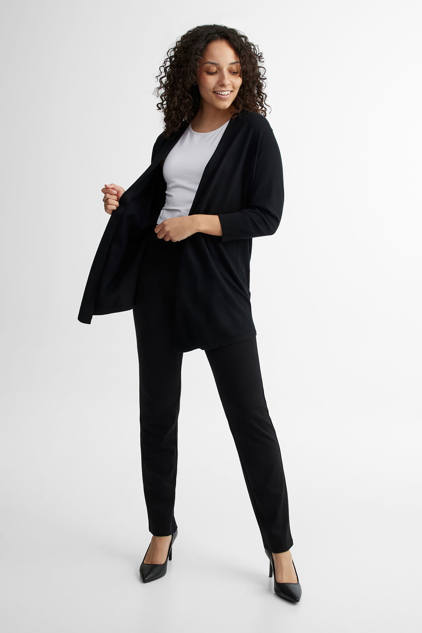 Cardigan manches 3/4 en tricot - Femme && NOIR