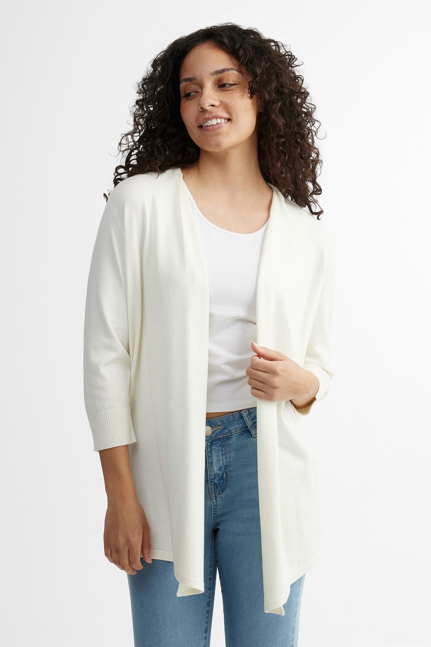 Cardigan manches 3/4 en tricot - Femme && BEIGE