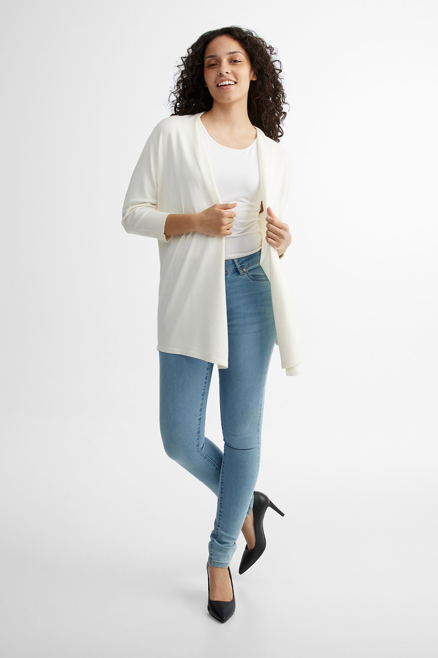 Cardigan manches 3/4 en tricot - Femme && BEIGE
