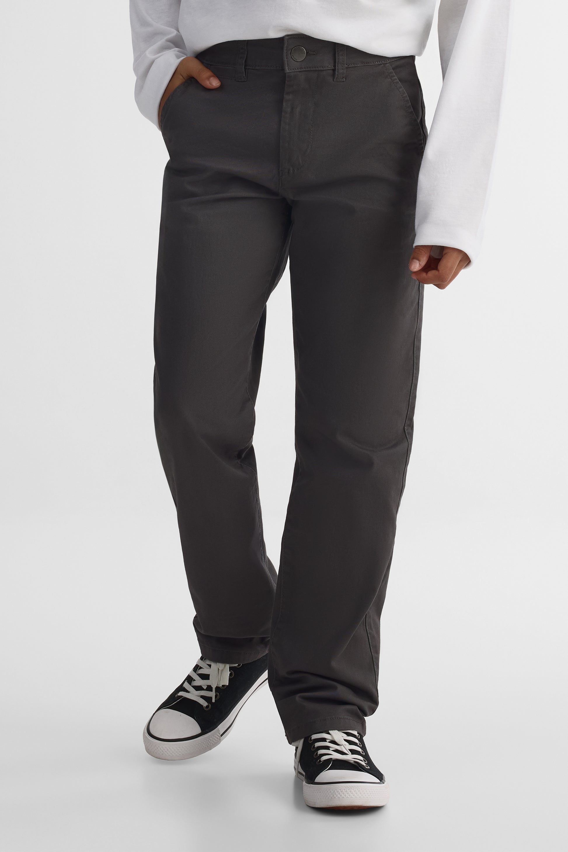 Pantalon chino coupe droite - Ado garçon && CHARBON