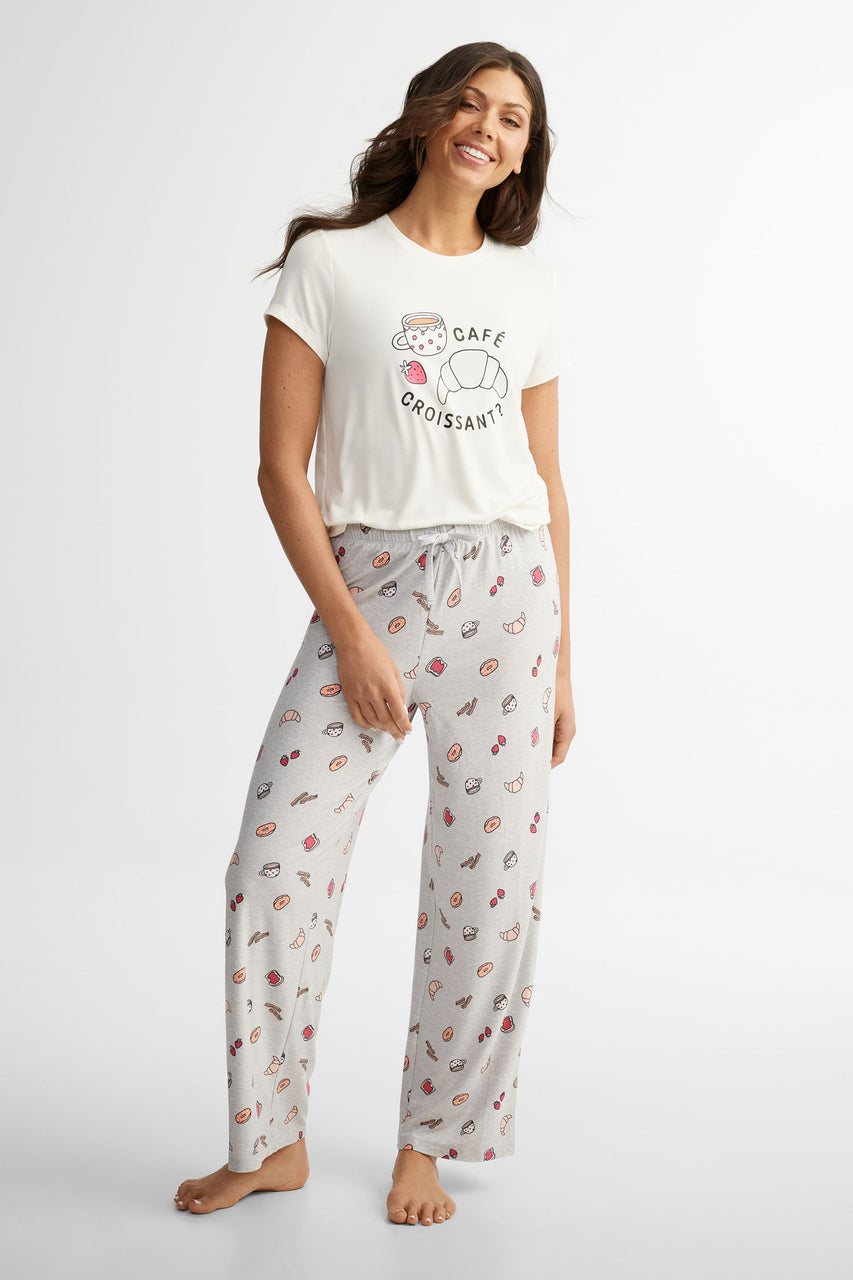 Pyjama 3-pièces imprimé - Femme && BLANC