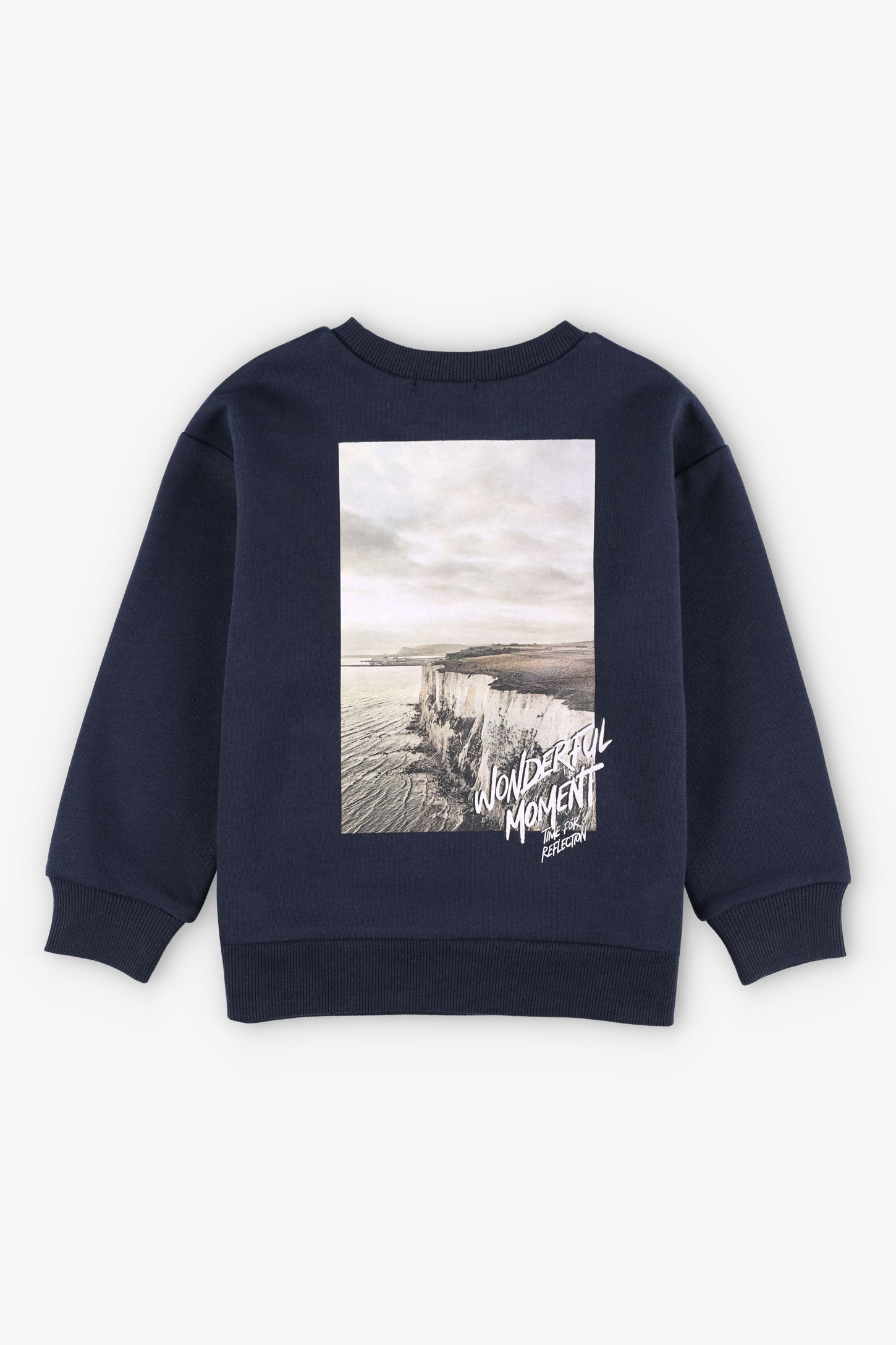 Chandail col rond coton ouaté - Enfant garçon && BLEU MARINE