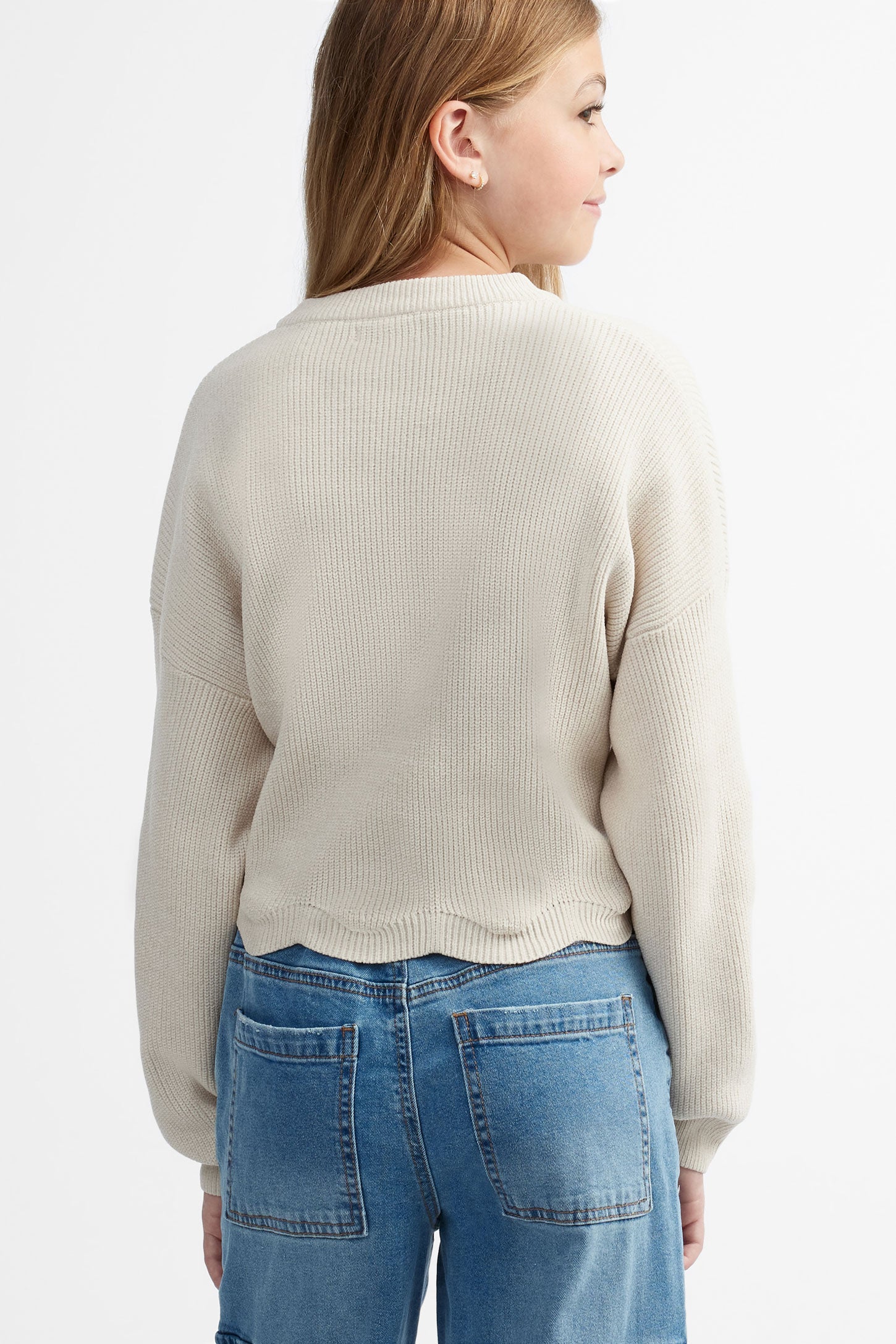 Chandail col rond en tricot chenille - Ado fille && BRUN MIXTE