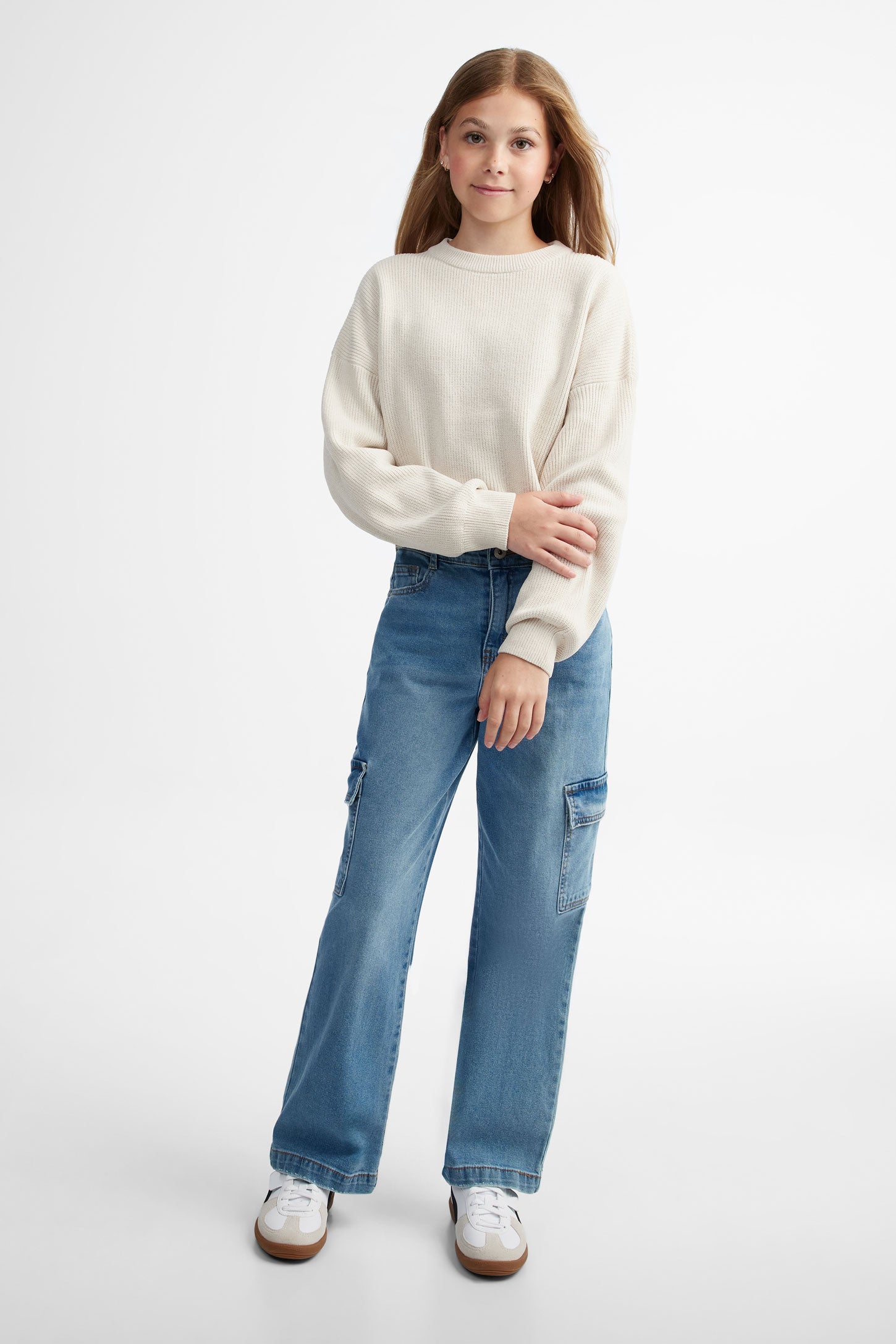 Chandail col rond en tricot chenille - Ado fille && BRUN MIXTE