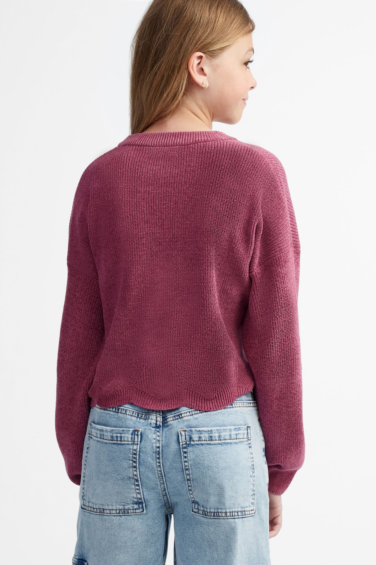Chandail col rond en tricot chenille - Ado fille && BOURGOGNE
