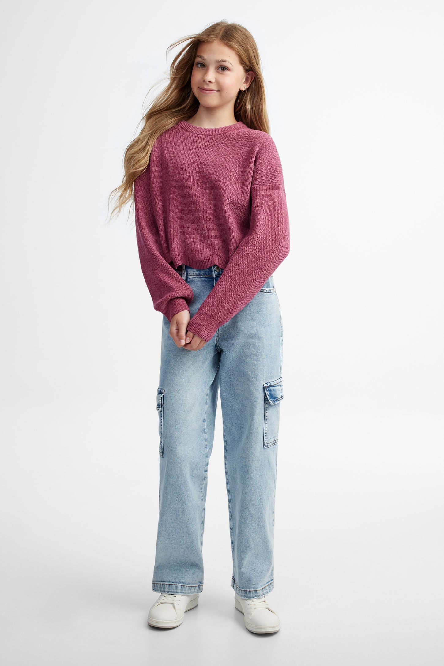 Chandail col rond en tricot chenille - Ado fille && BOURGOGNE